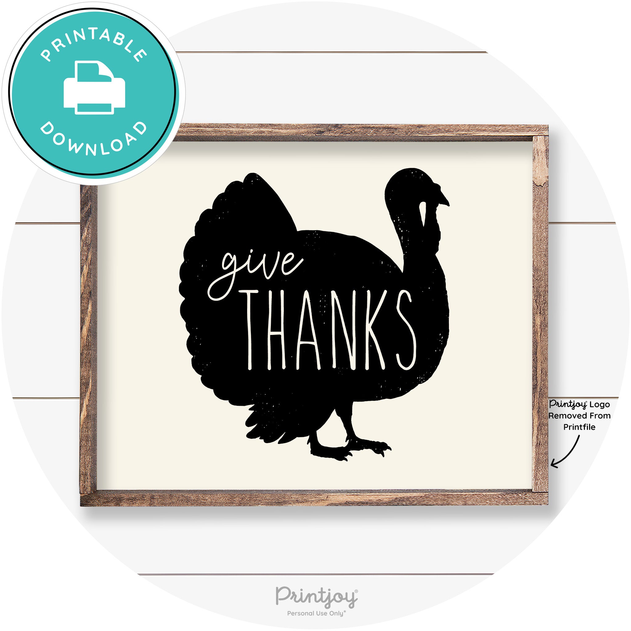 Give Thanks Turkey Thanksgiving Farmhouse Wall Art Free Printable - Printjoy