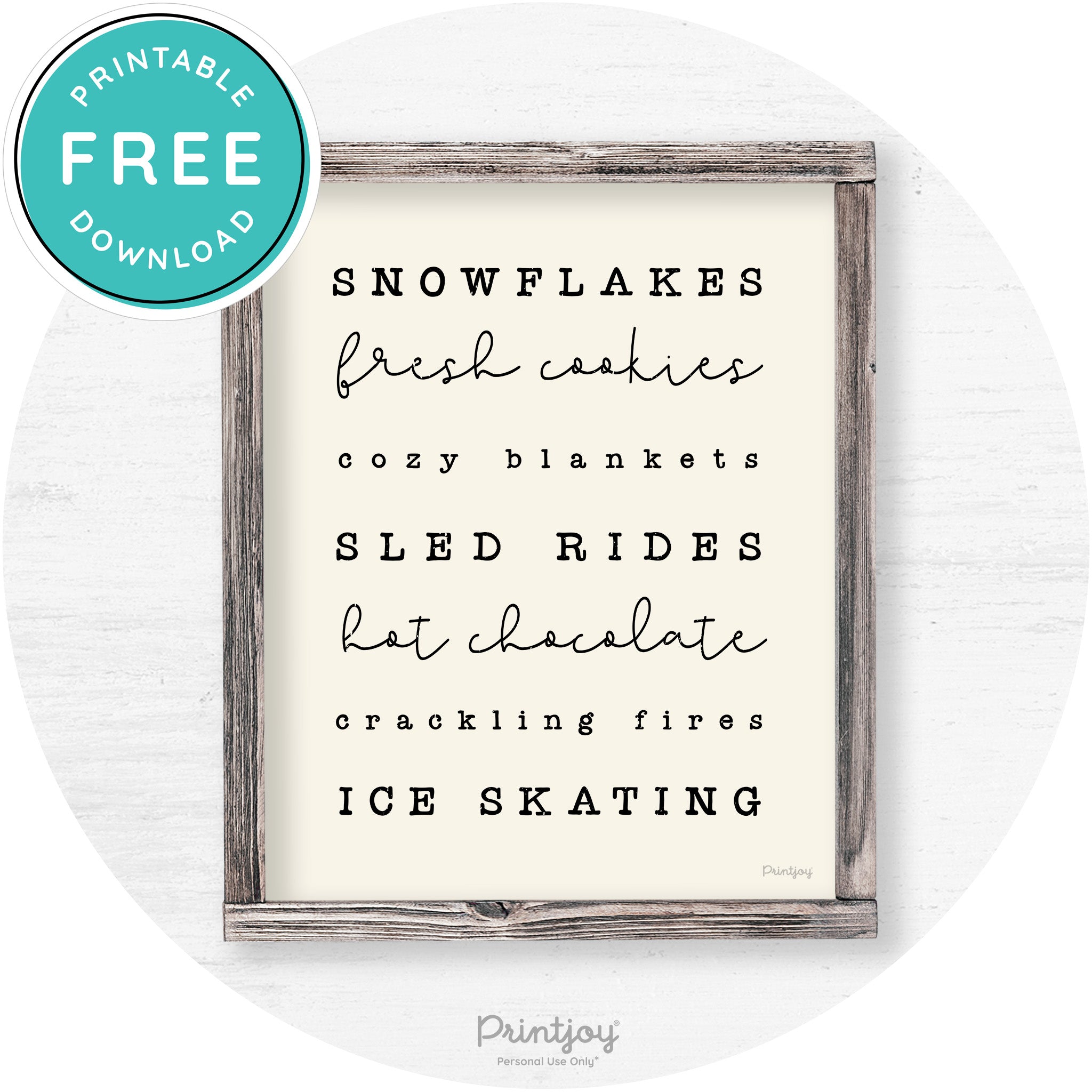 Winter Favorite Things Rustic Farmhouse Wall Art Decor Free Printable - Printjoy