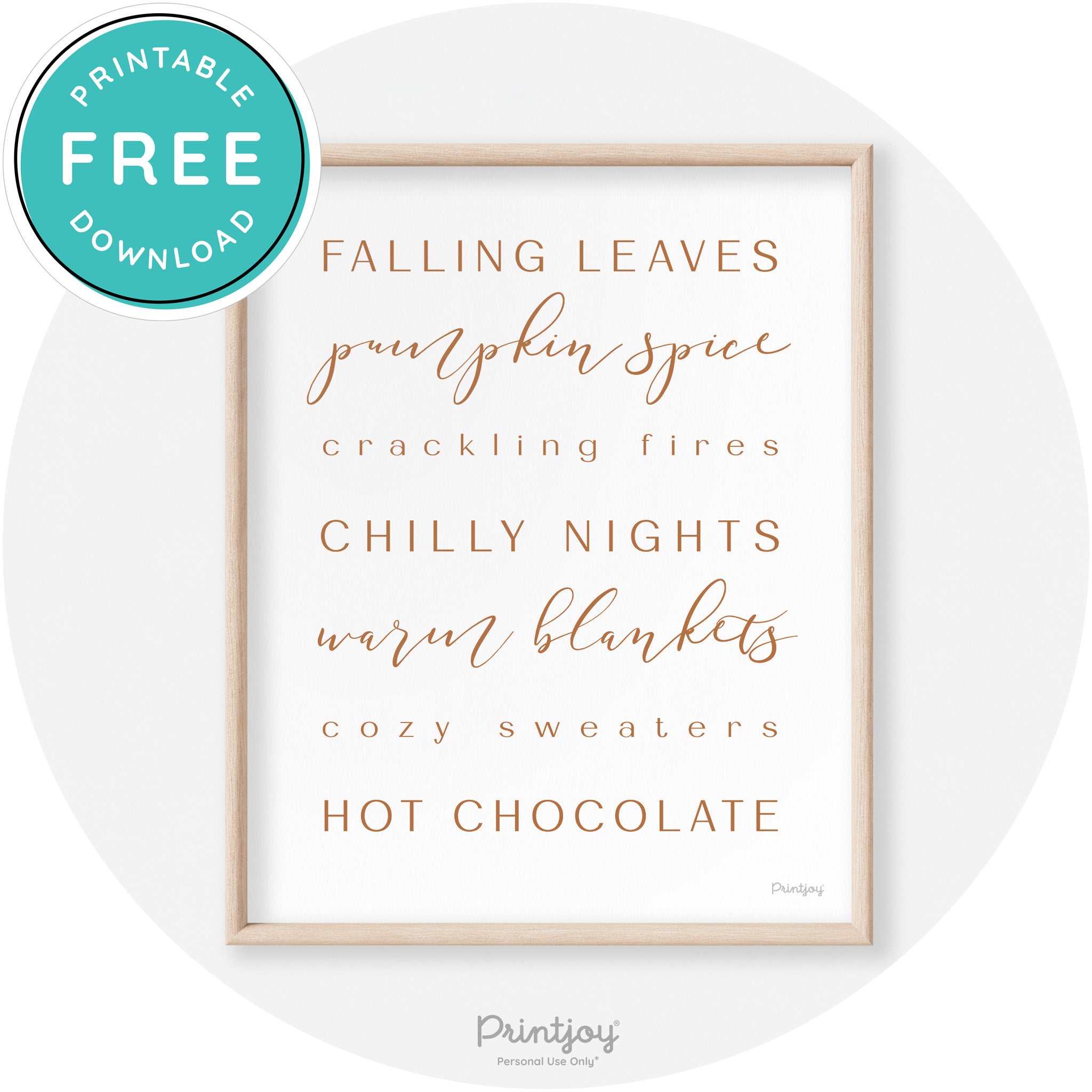 Fall Favorite Things Modern Transitional Decor Wall Art Free Printable - Printjoy