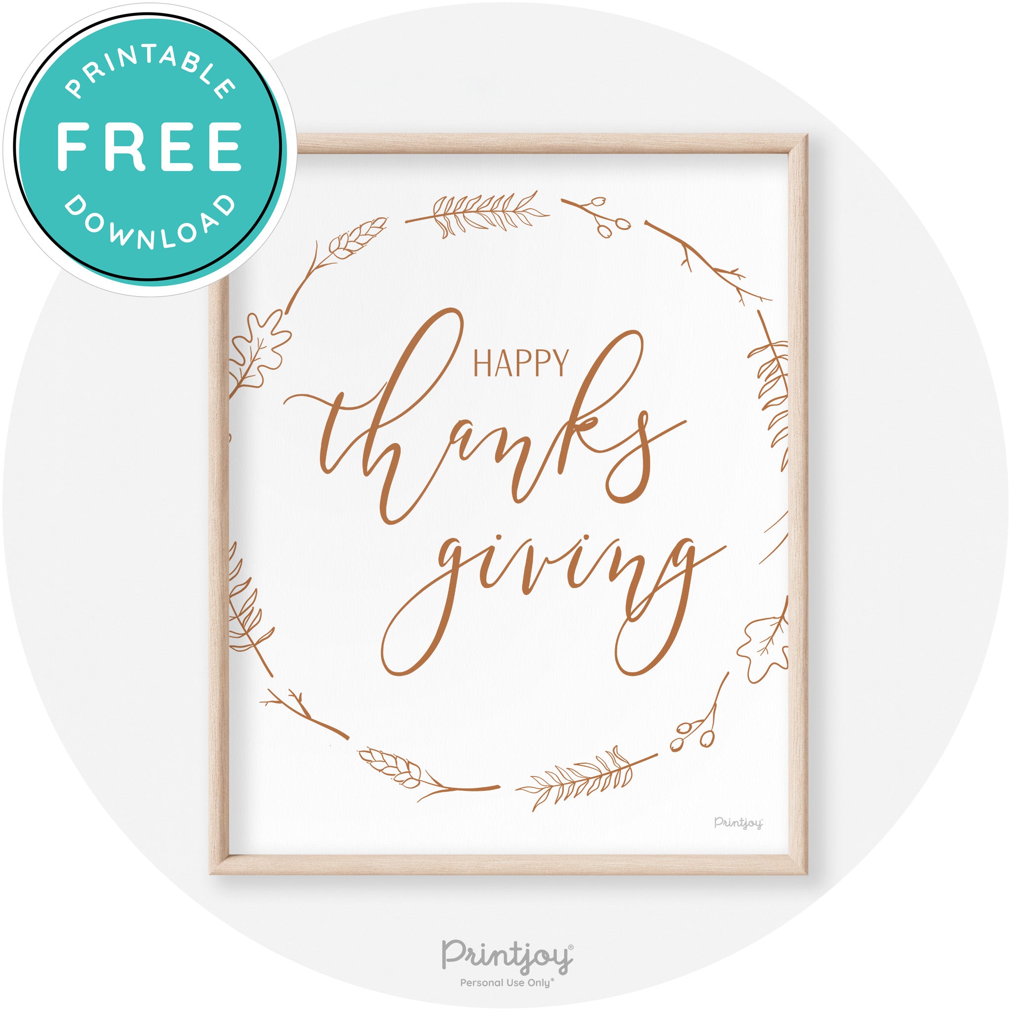 Happy Thanksgiving Wreath Transitional Wall Art Decor Free Printable - Printjoy