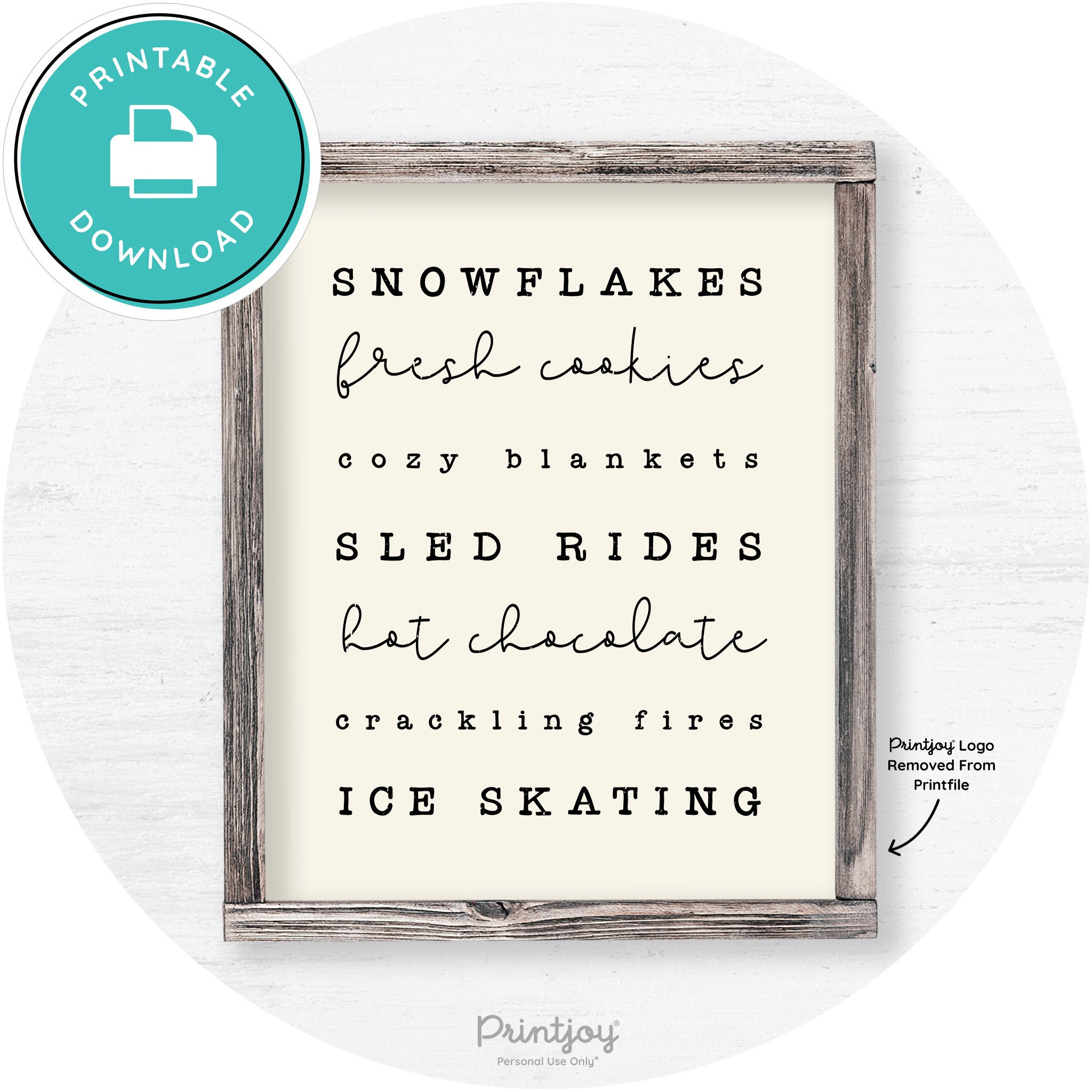 Winter Favorite Things Rustic Farmhouse Wall Art Decor Free Printable - Printjoy