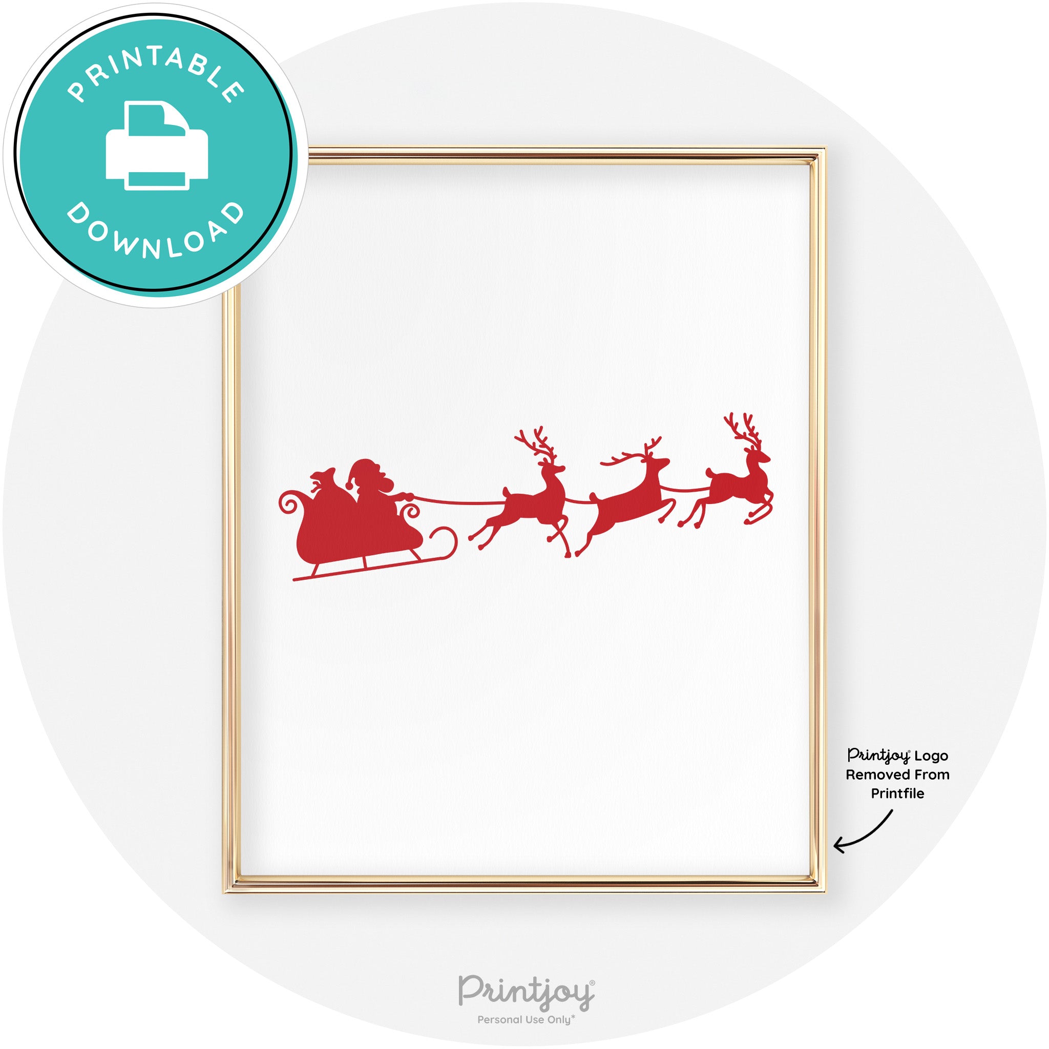 Santa Sleigh Reindeer Silhouette Cute Chic Wall Art Free Printable - Printjoy