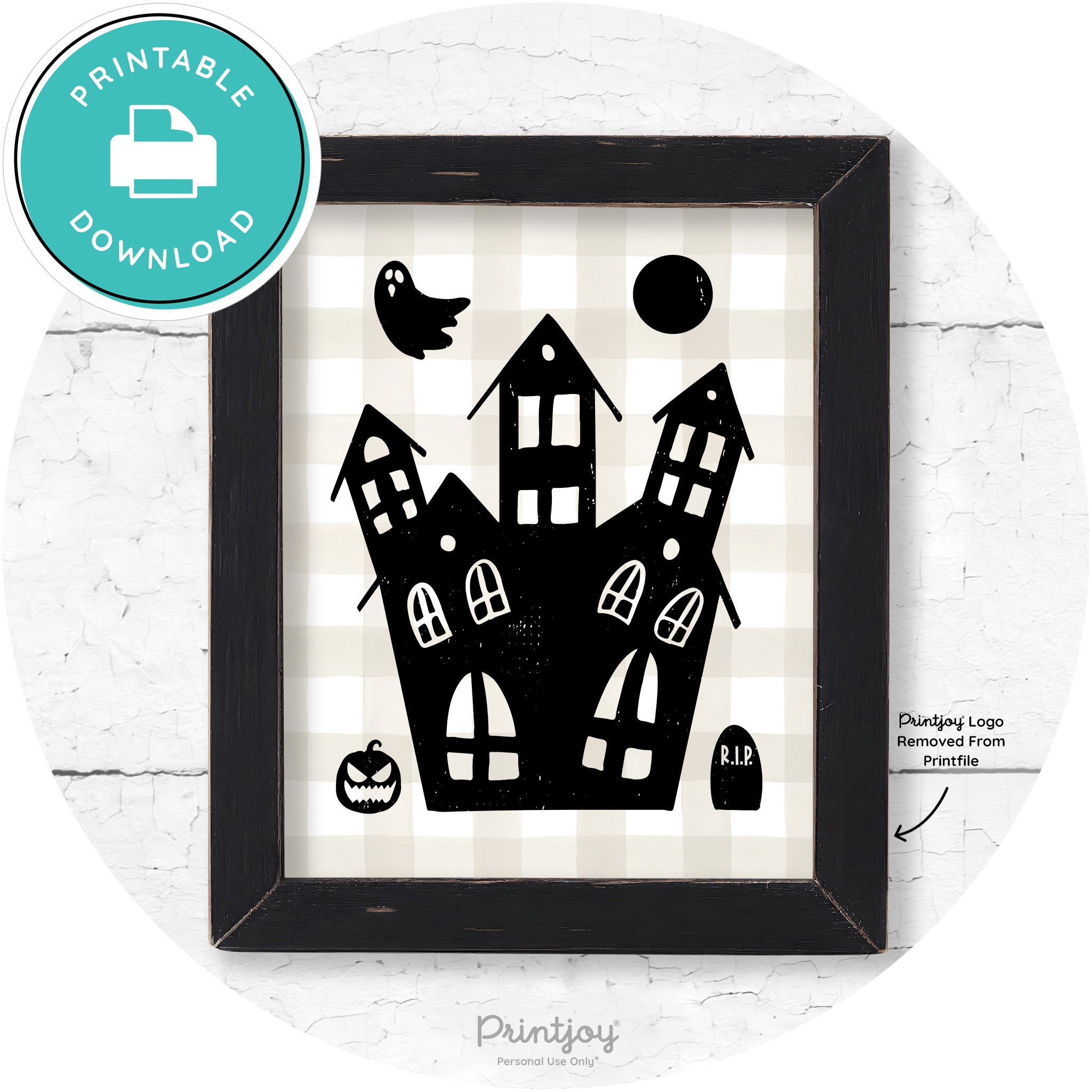 Fun Cute Haunted House Farmhouse Halloween Wall Art Free Printable - Printjoy