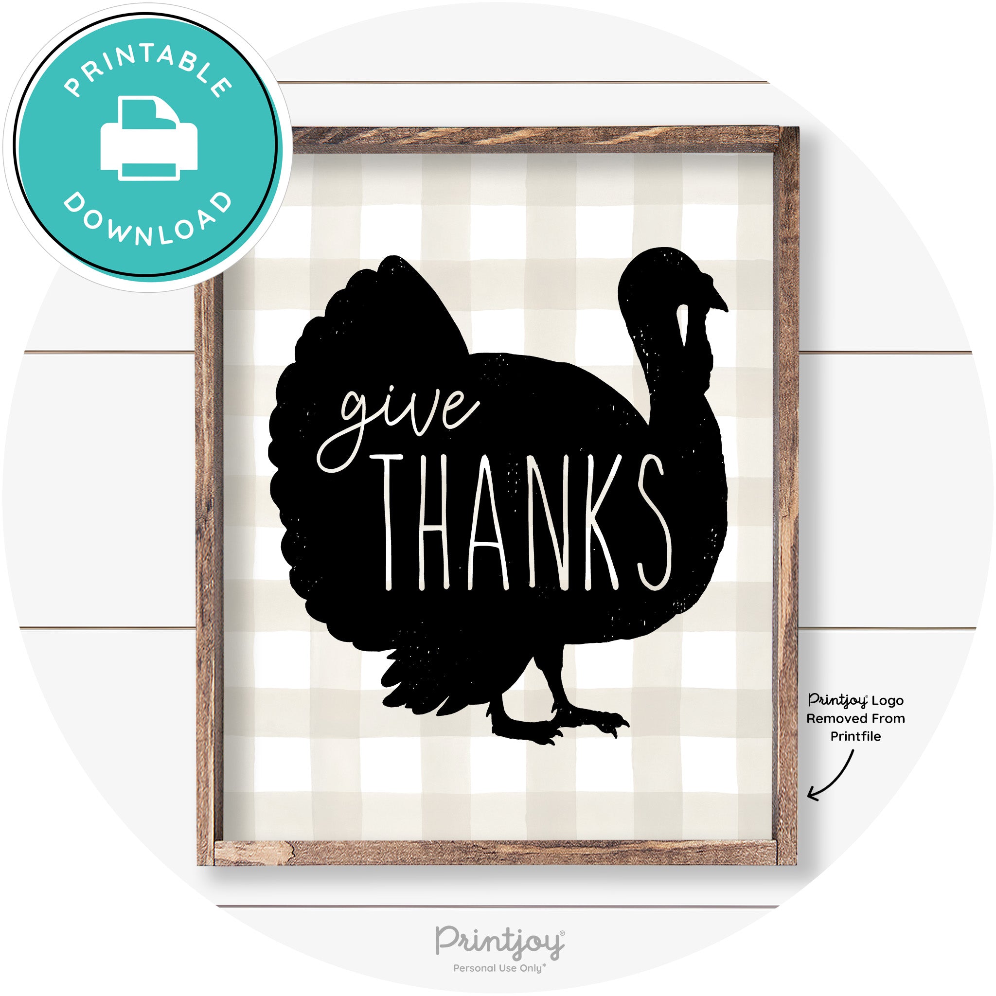 Give Thanks Turkey Thanksgiving Farmhouse Wall Art Free Printable - Printjoy