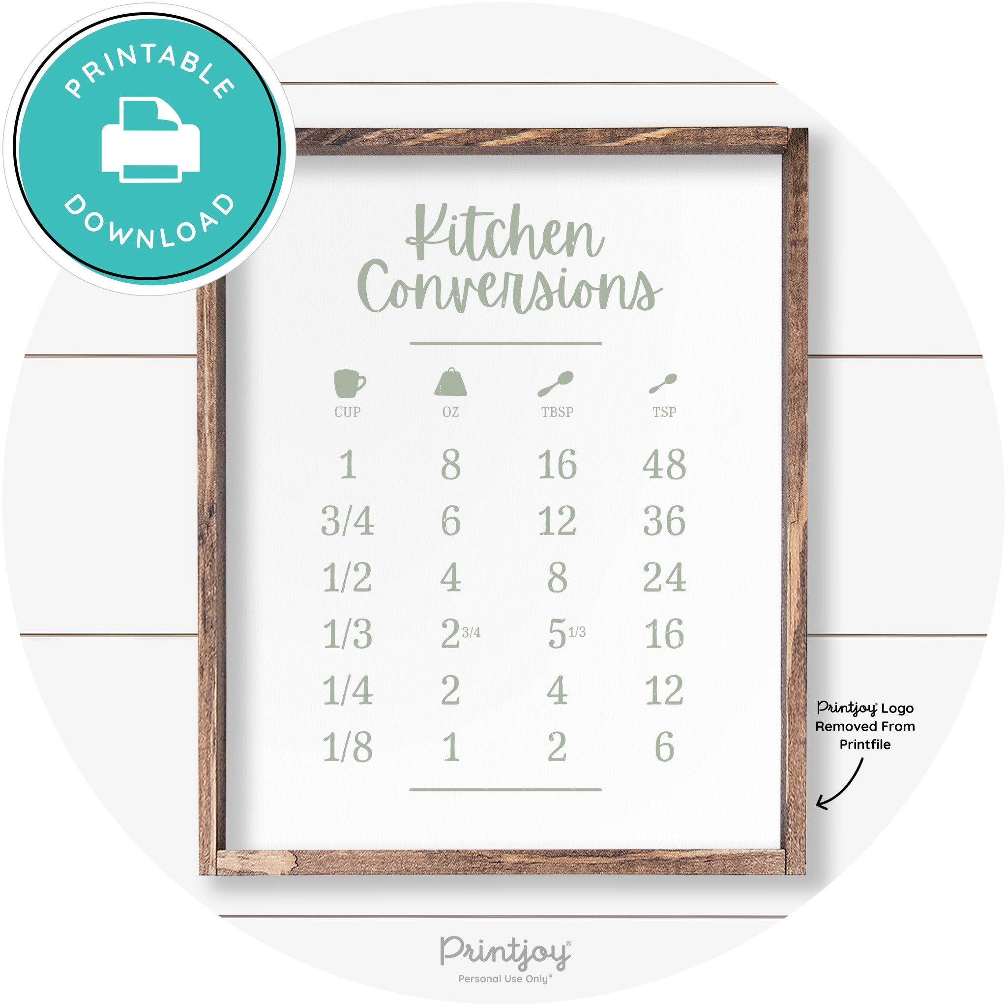 Kitchen Conversions Measuring Guide Farmhouse Art Free Printable