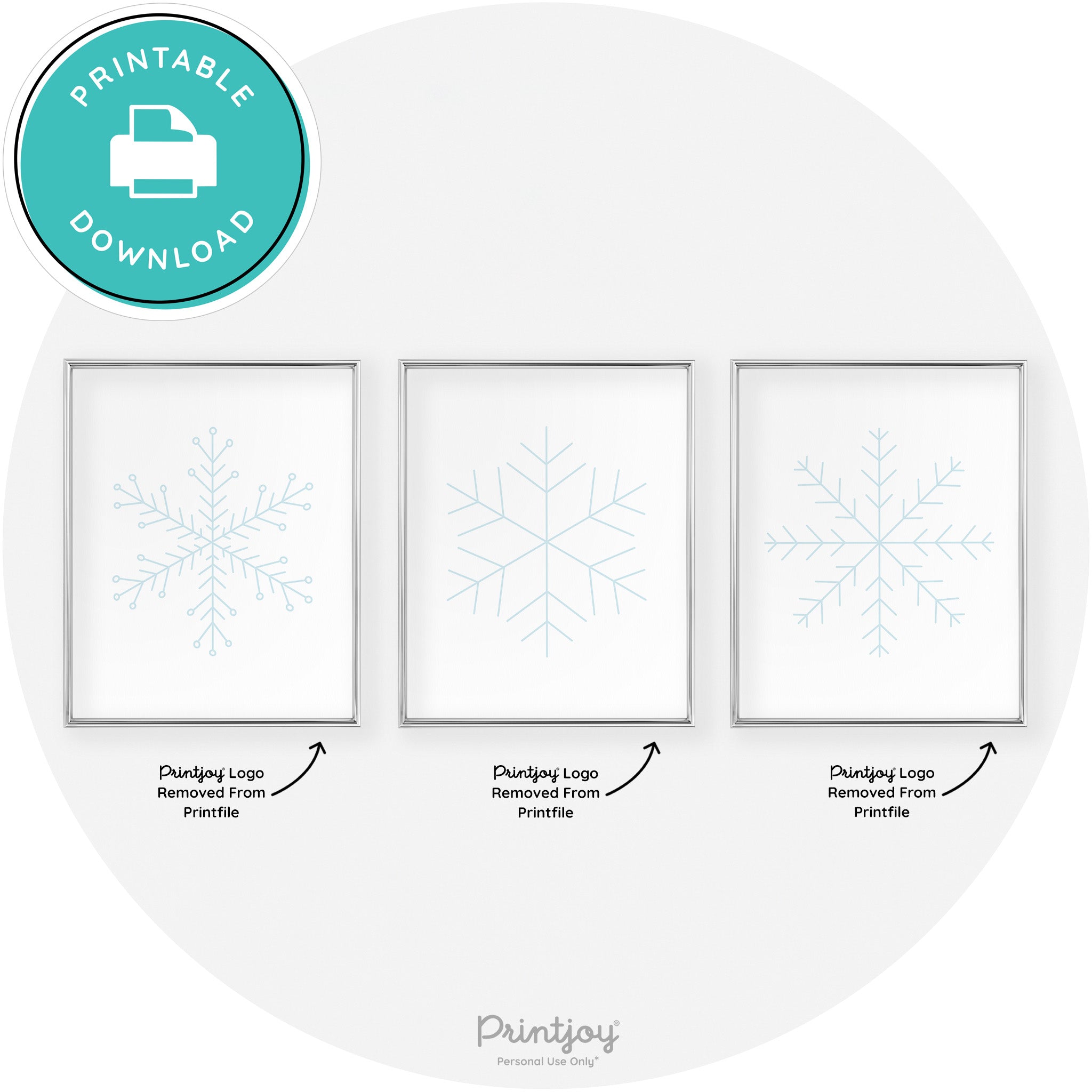Snowflake Line Art Set Of 3 Cute Winter Chic Wall Art Free Printable - Printjoy