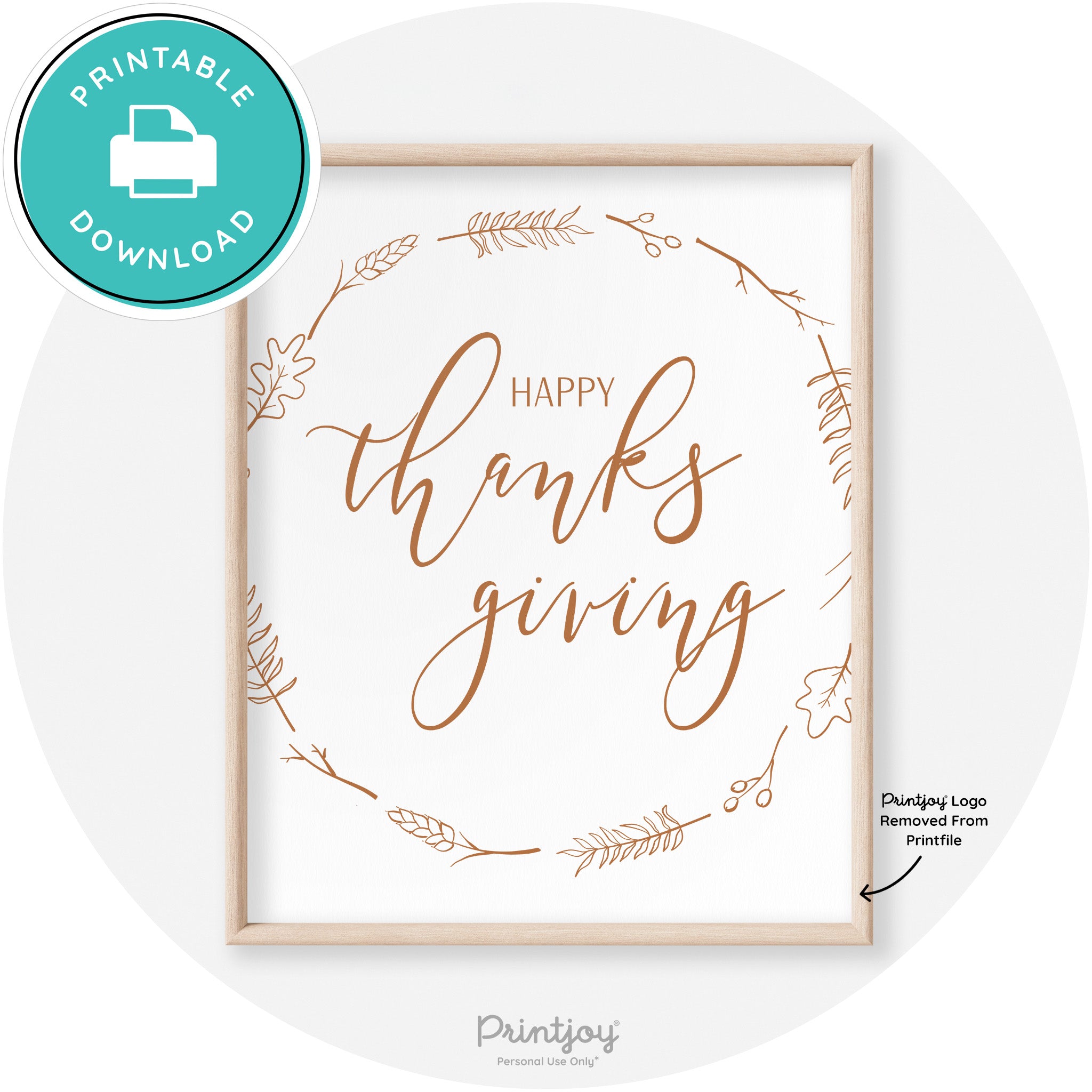 Happy Thanksgiving Wreath Transitional Wall Art Decor Free Printable - Printjoy