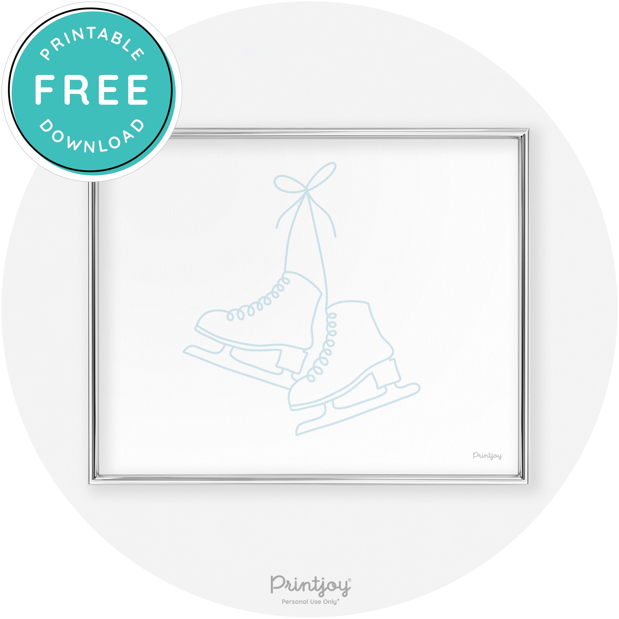 Ice Skates Line Art Cute Winter Modern Chic Wall Art Free Printable - Printjoy