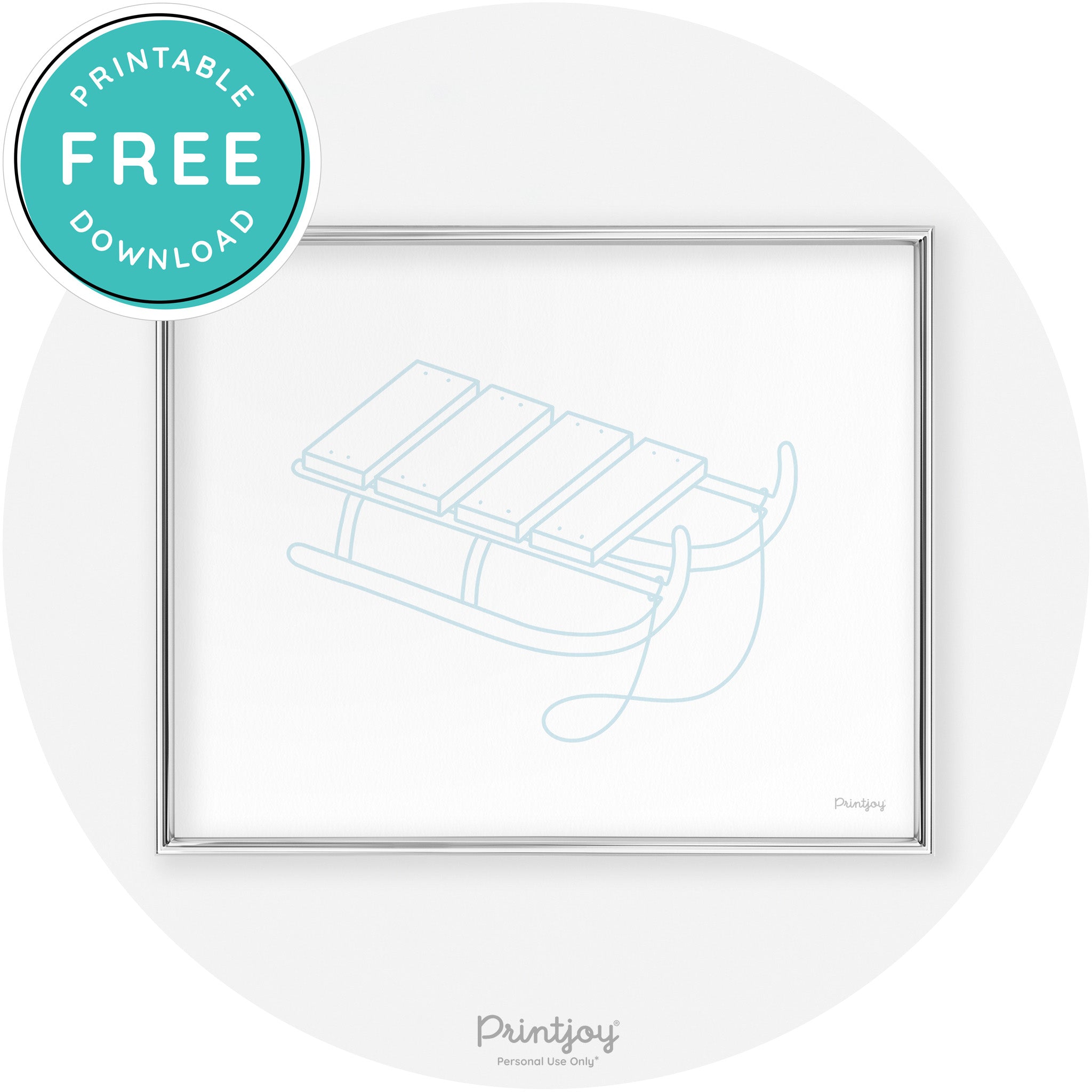 Sled Line Art Cute Simple Winter Chic Wall Art Decor Free Printable - Printjoy