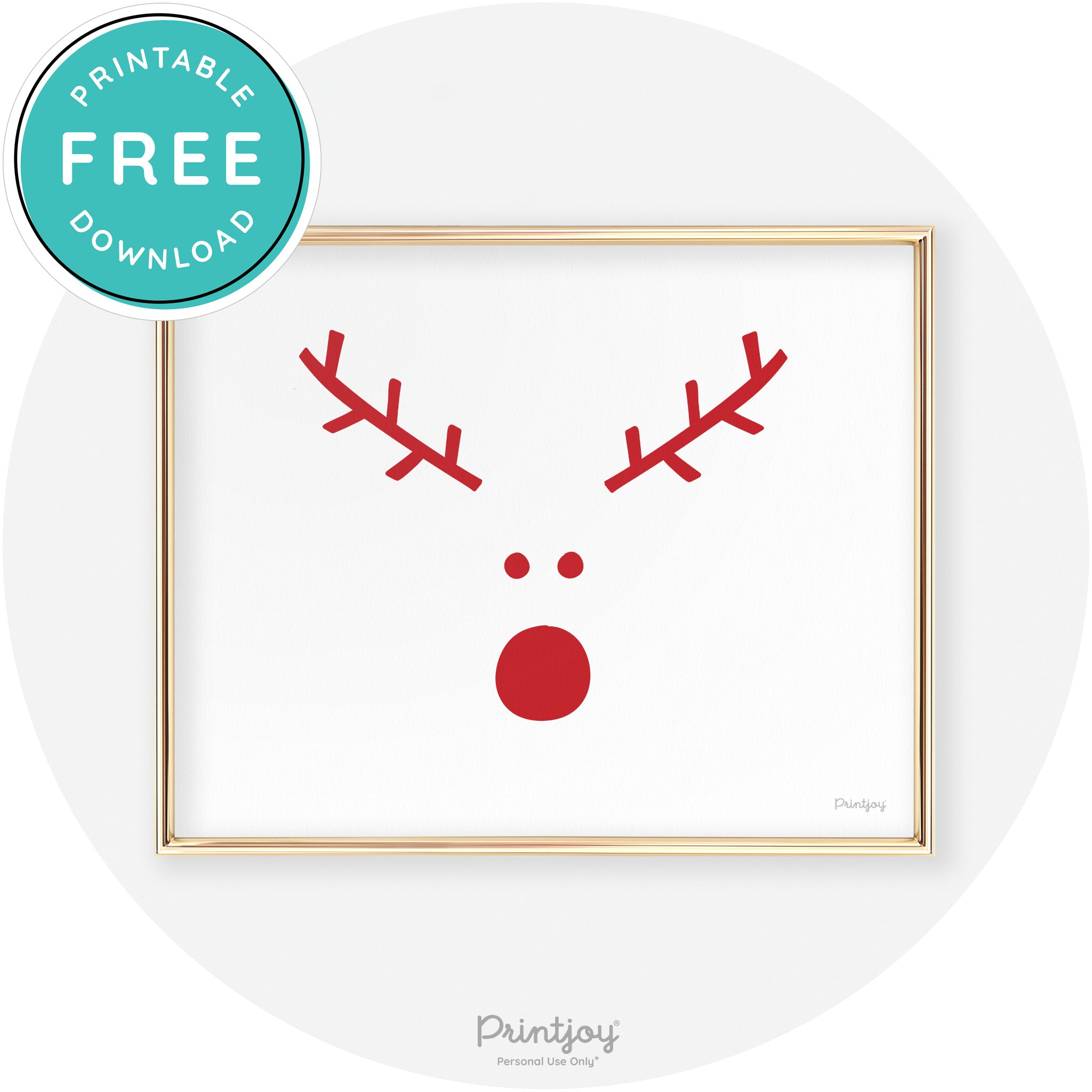 Simple Rudolph Reindeer Face Cute Chic Wall Art Free Printable - Printjoy