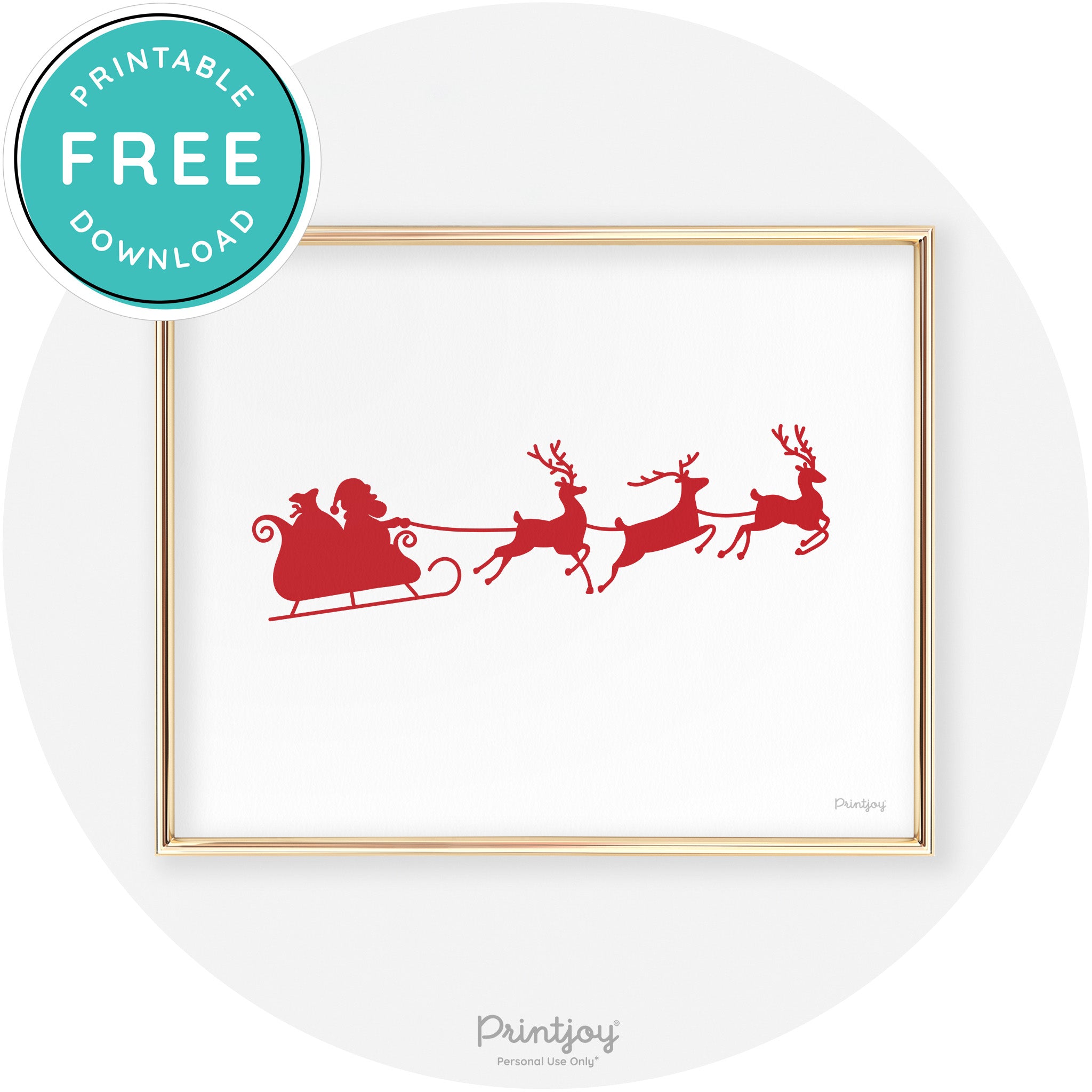 Santa Sleigh Reindeer Silhouette Cute Chic Wall Art Free Printable - Printjoy