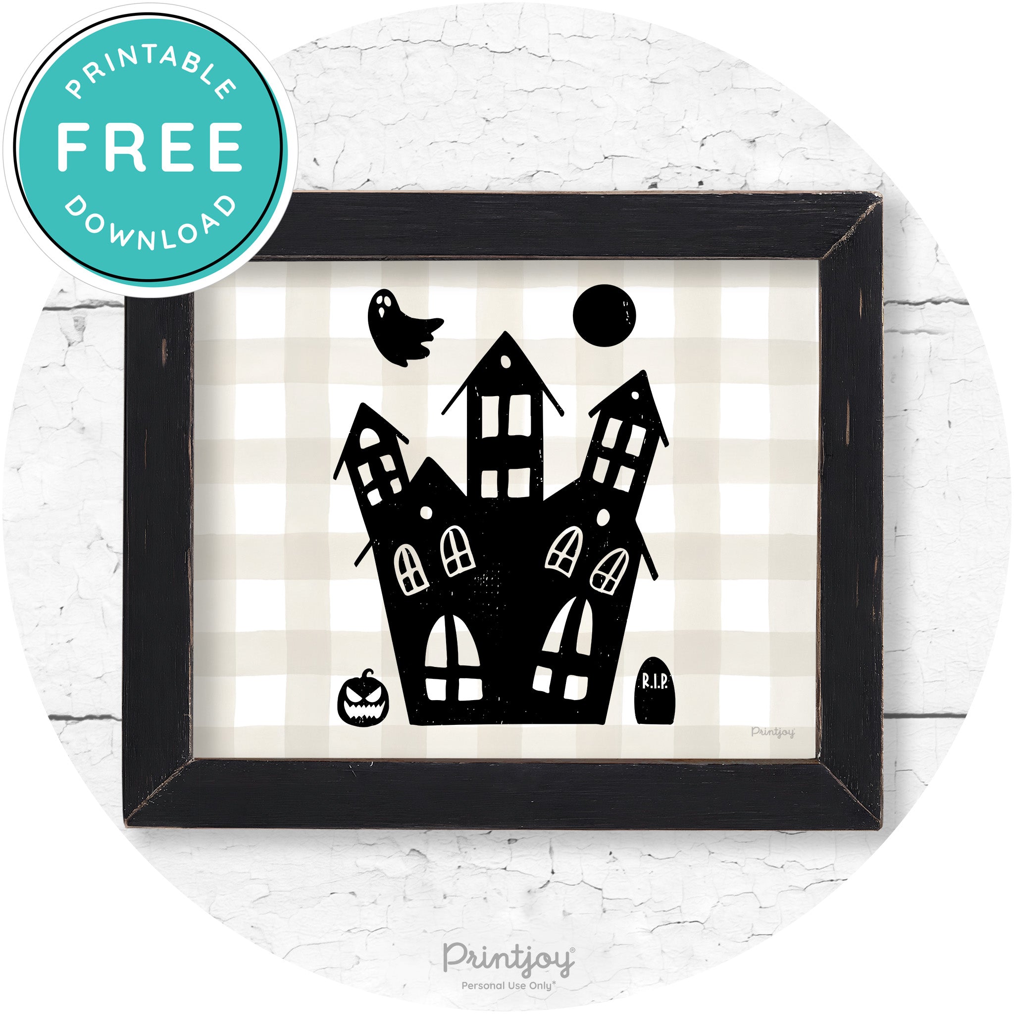 Fun Cute Haunted House Farmhouse Halloween Wall Art Free Printable - Printjoy