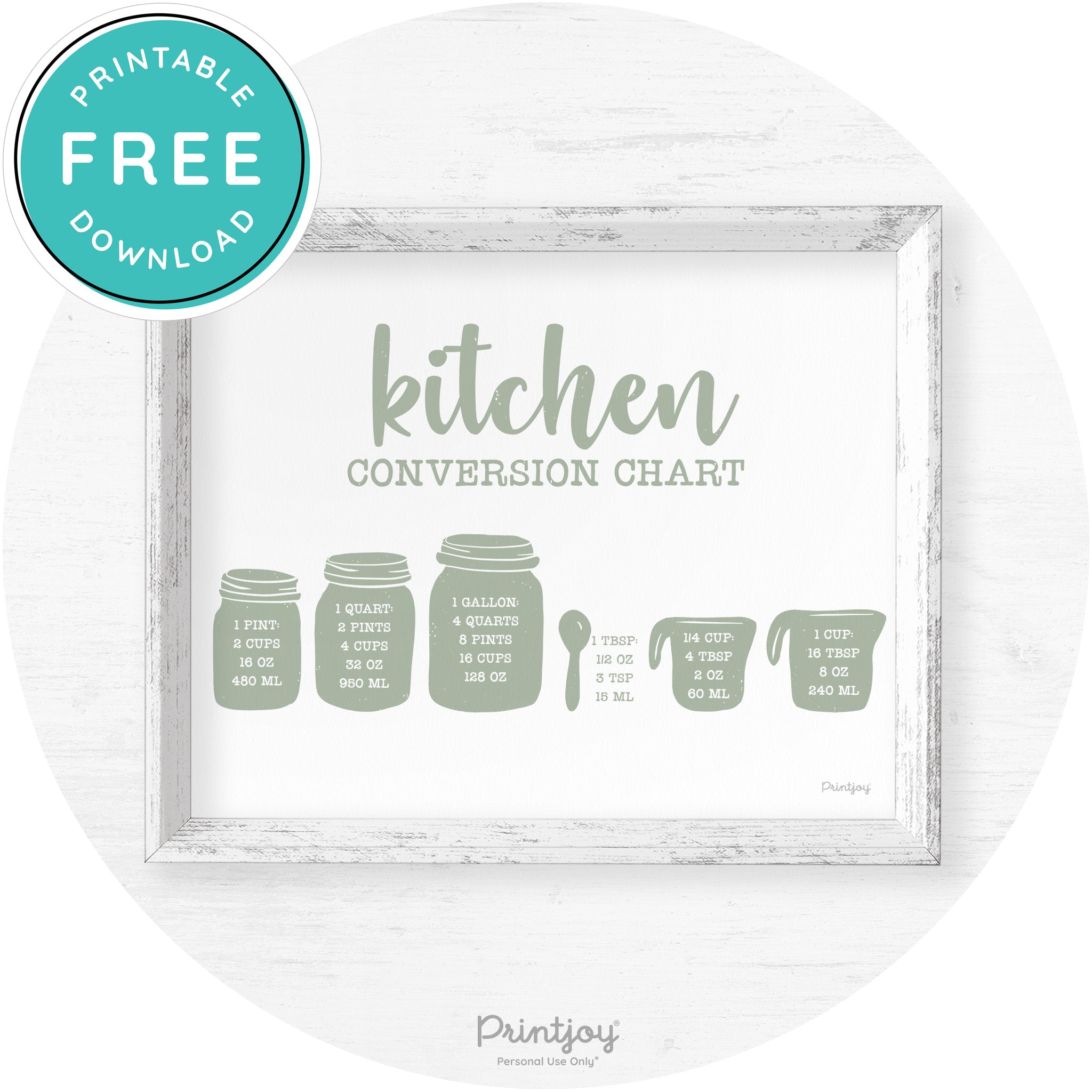 Measuring Cups Kitchen Conversion Chart Farmhouse Art Free Printable