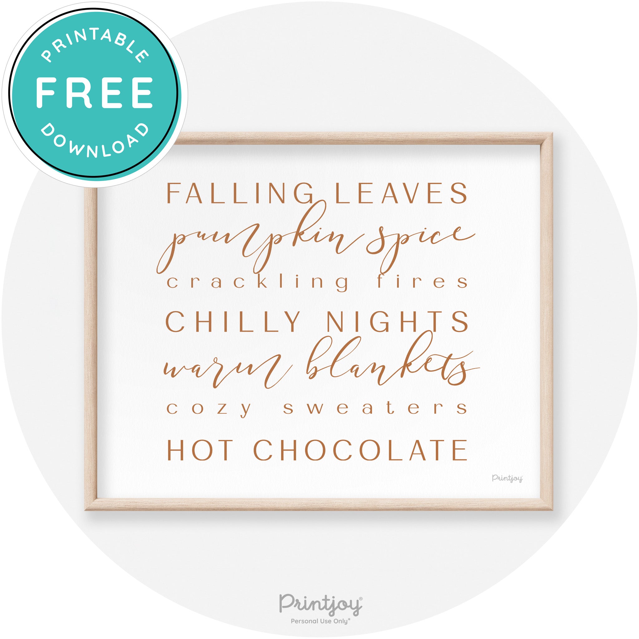 Fall Favorite Things Modern Transitional Decor Wall Art Free Printable - Printjoy