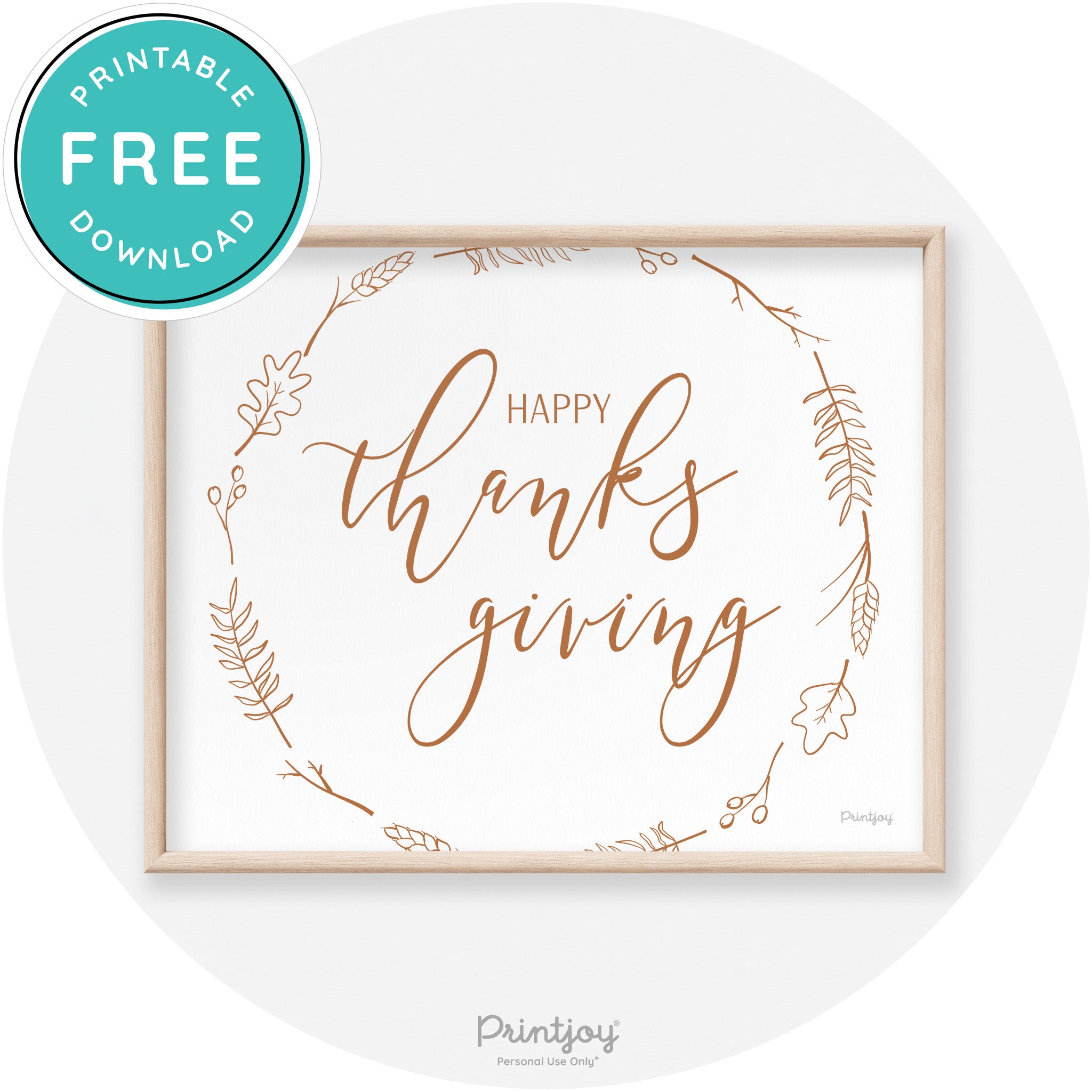 Happy Thanksgiving Wreath Transitional Wall Art Decor Free Printable - Printjoy
