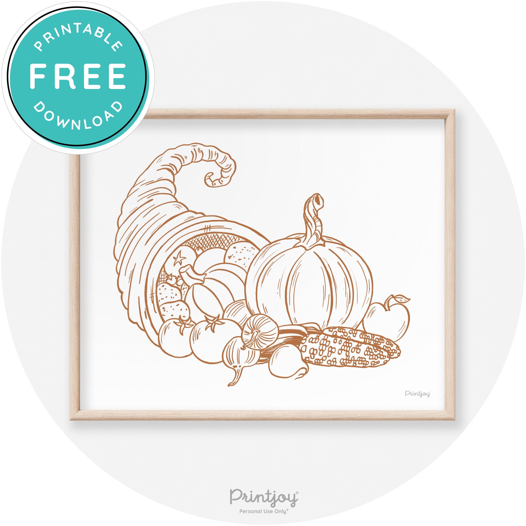 Cornucopia Drawing Thanksgiving Transitional Wall Art Free Printable - Printjoy