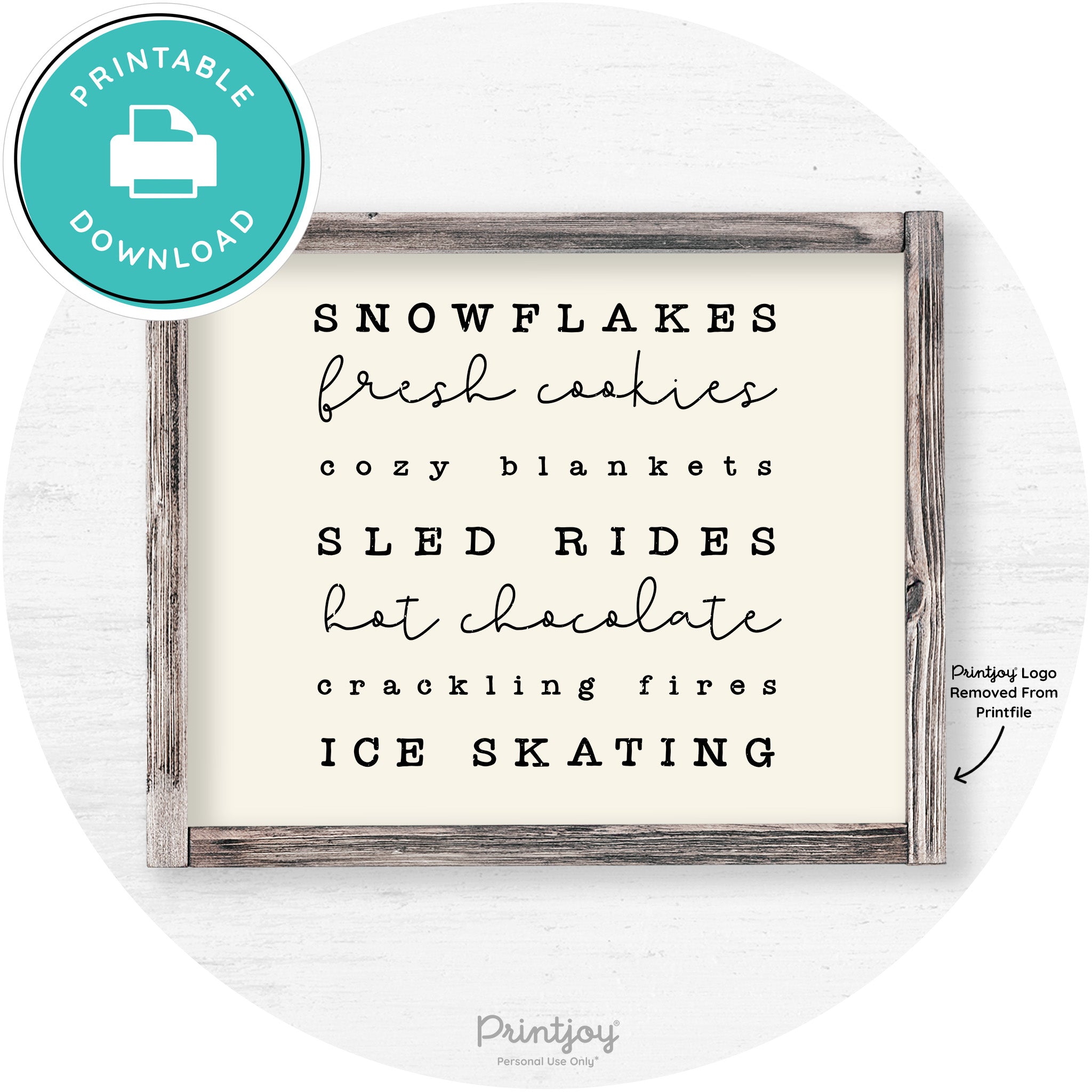 Winter Favorite Things Rustic Farmhouse Wall Art Decor Free Printable - Printjoy