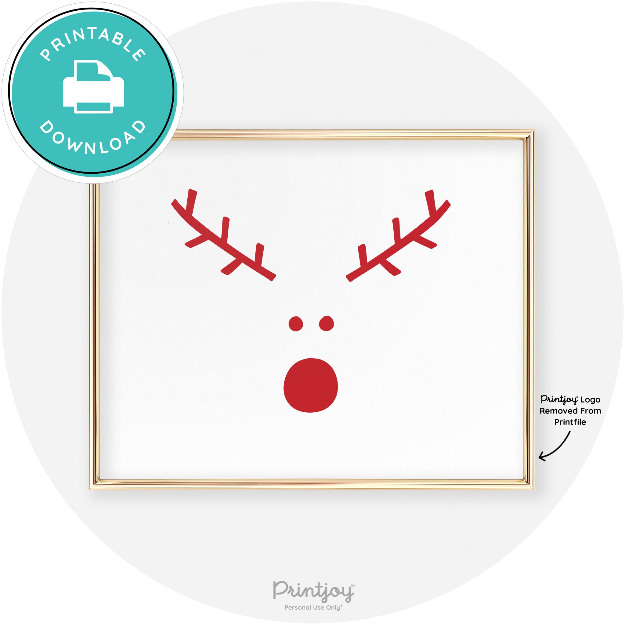 Simple Rudolph Reindeer Face Cute Chic Wall Art Free Printable - Printjoy