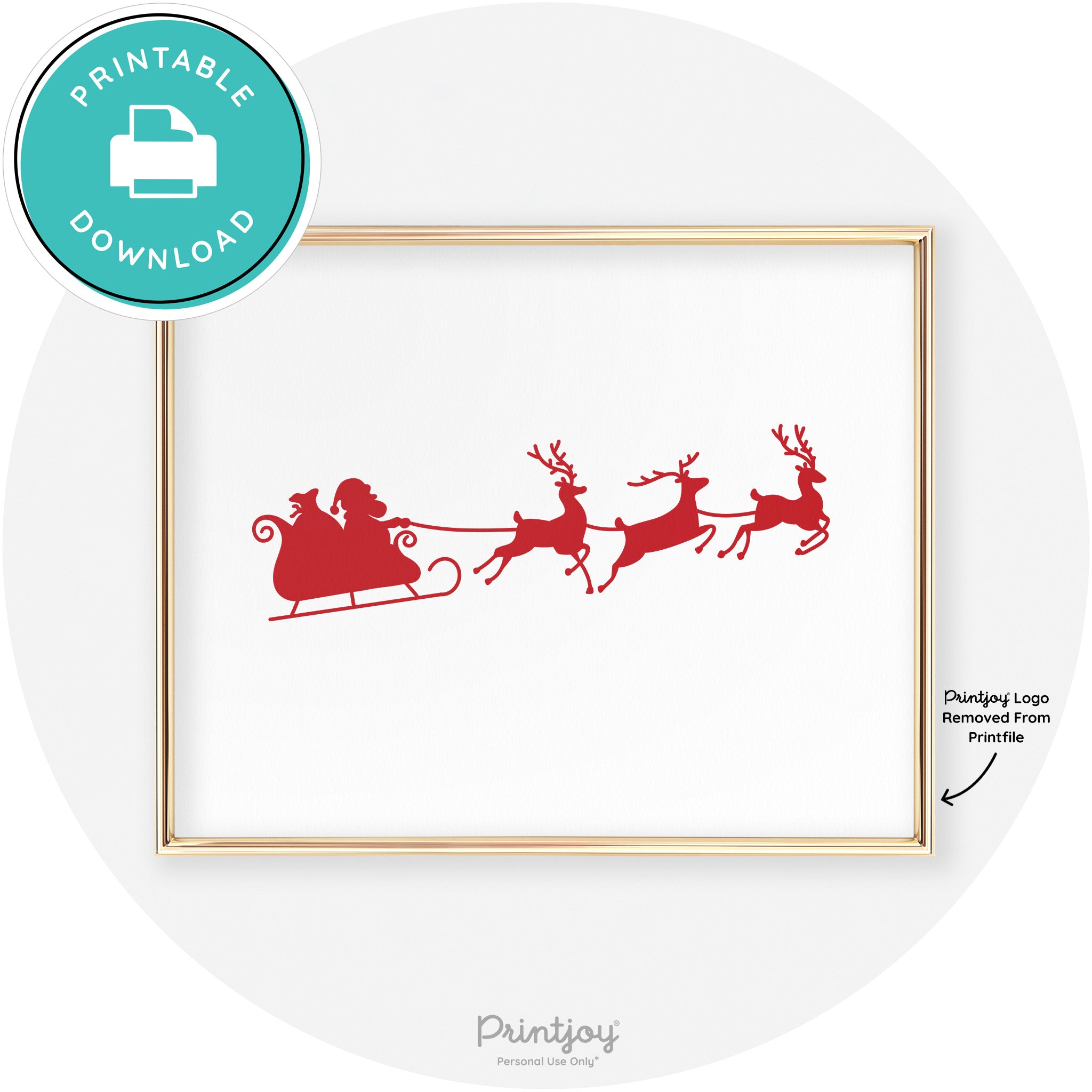 Santa Sleigh Reindeer Silhouette Cute Chic Wall Art Free Printable - Printjoy