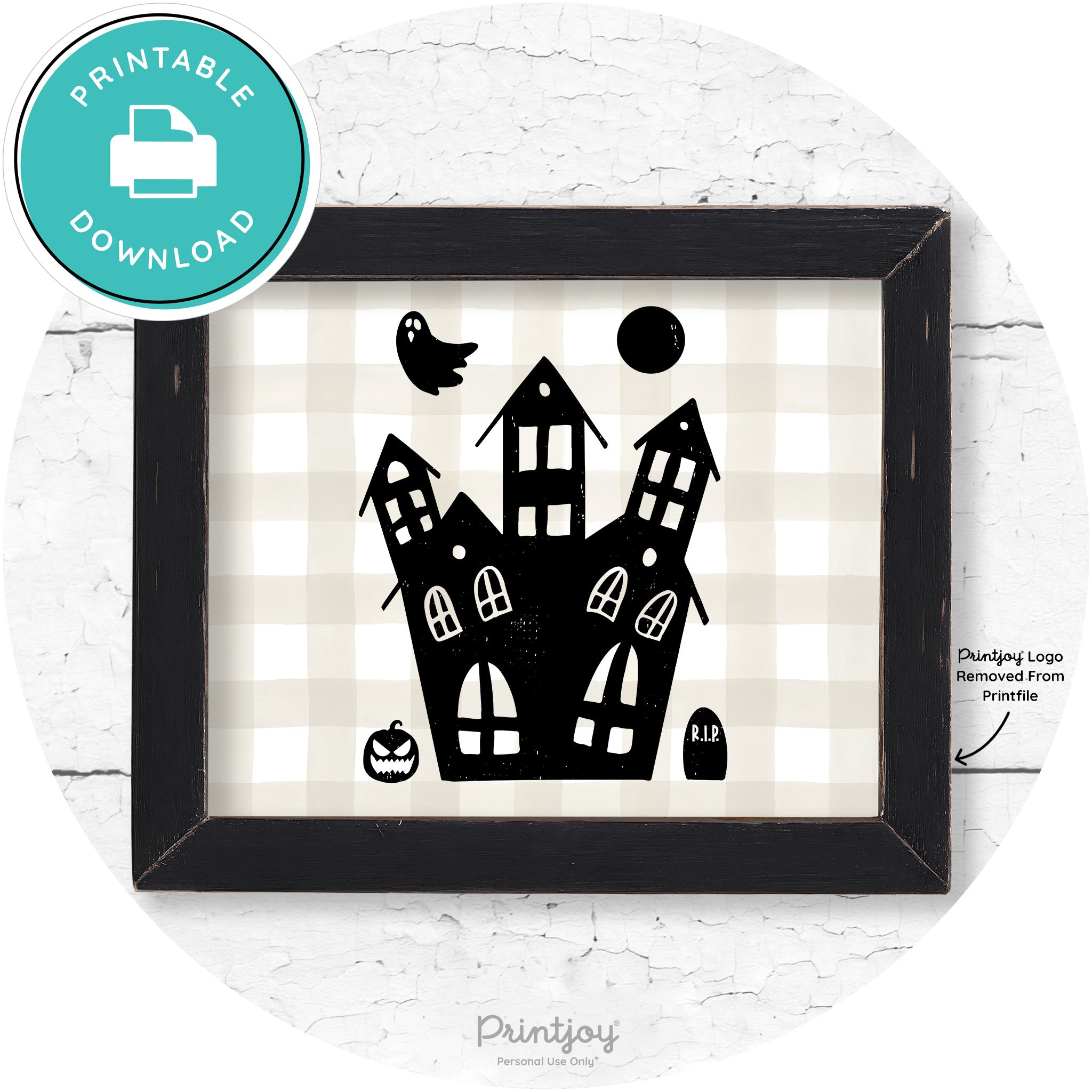 Fun Cute Haunted House Farmhouse Halloween Wall Art Free Printable - Printjoy