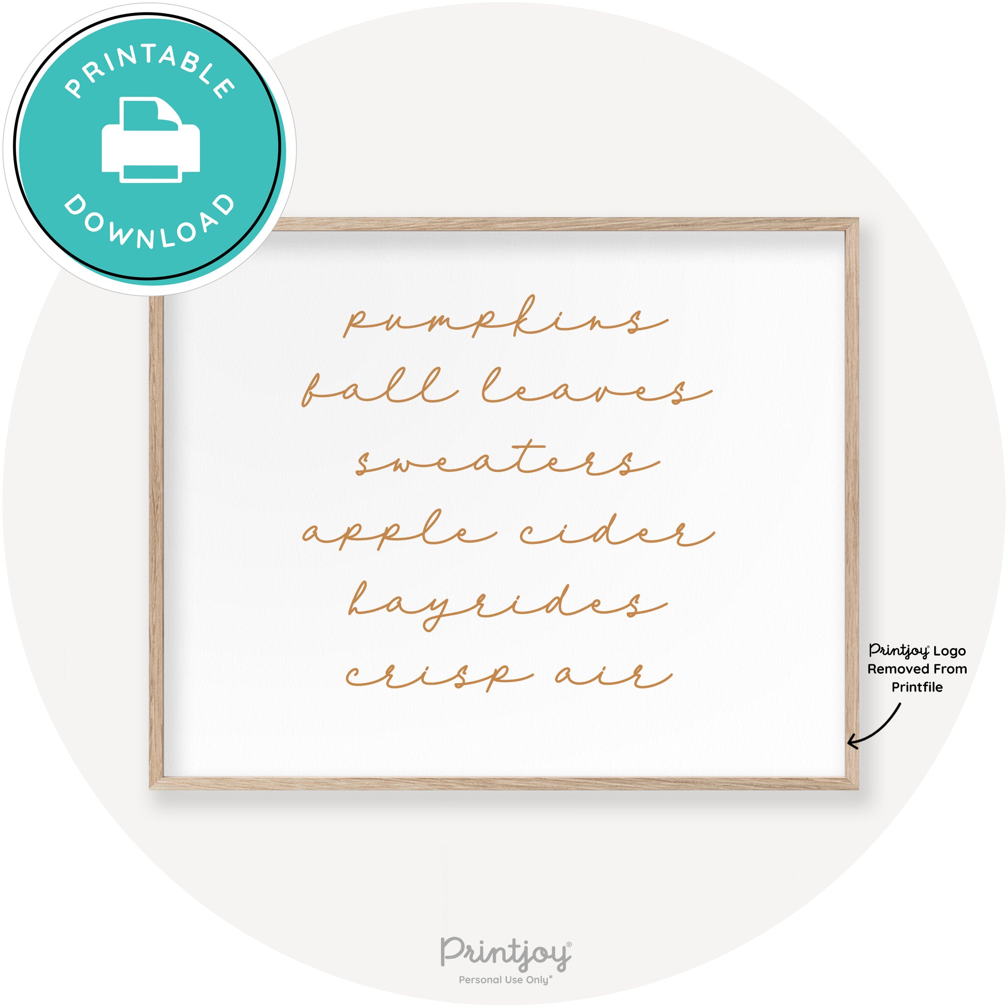 Fall Favorite Things Cute Modern Chic Decor Wall Art Printable - Printjoy