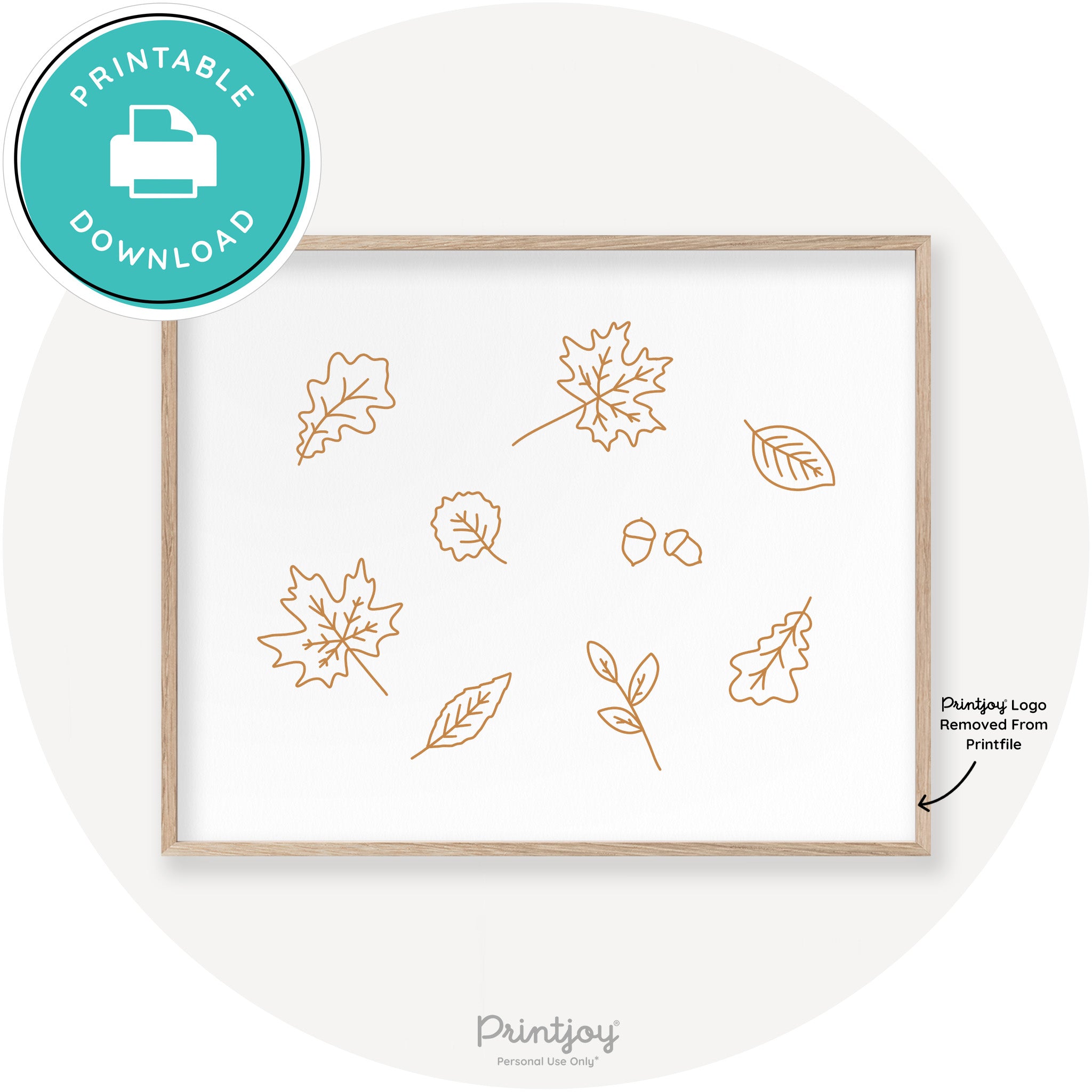 Fall Leaves Line Art Cute Fall Modern Chic Wall Art Printable - Printjoy