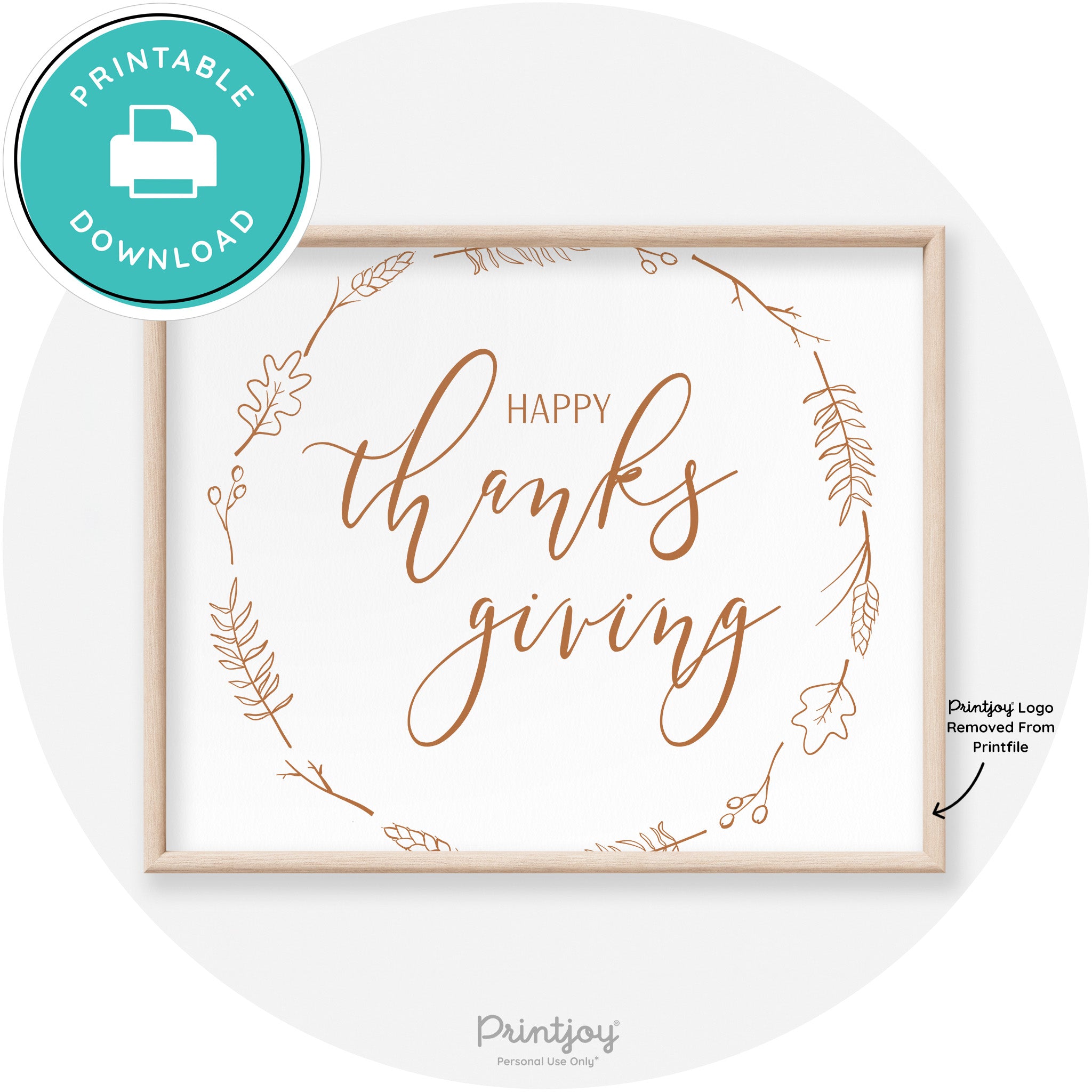 Happy Thanksgiving Wreath Transitional Wall Art Decor Free Printable - Printjoy