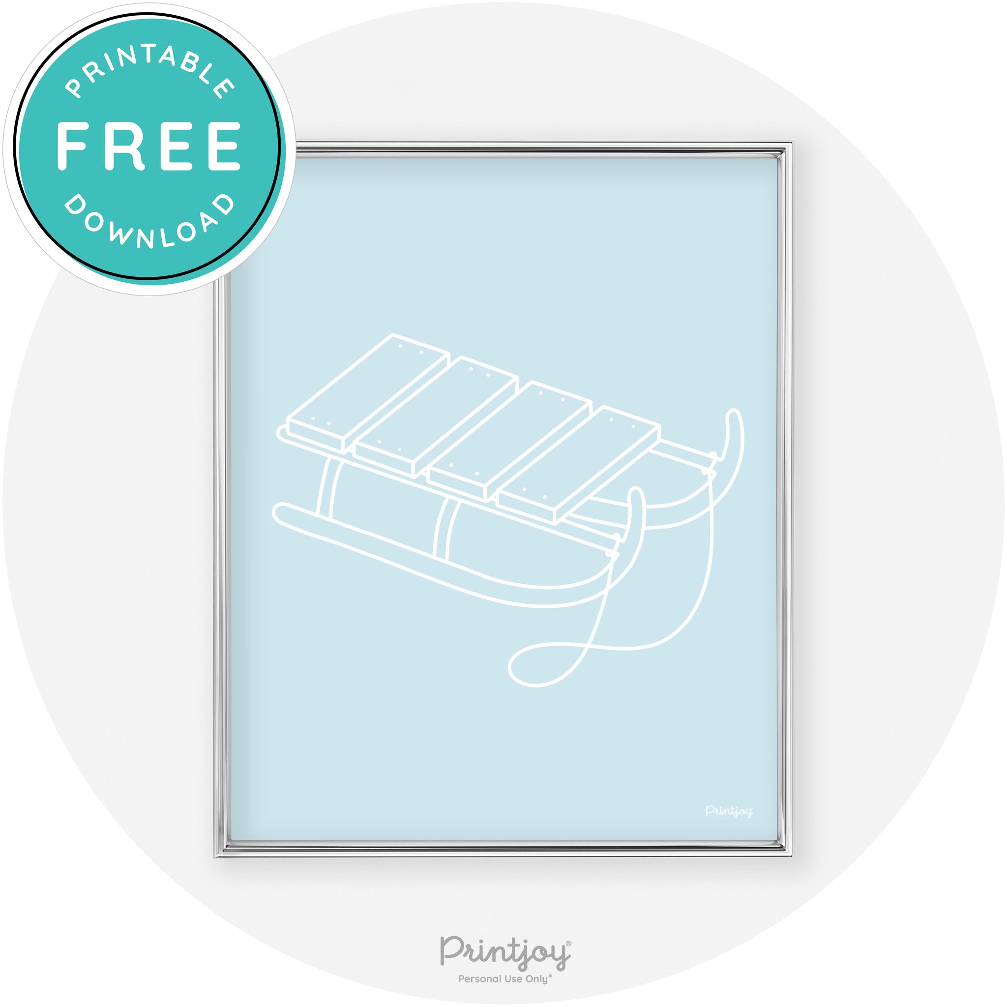 Sled Line Art Cute Simple Winter Chic Wall Art Decor Free Printable - Printjoy
