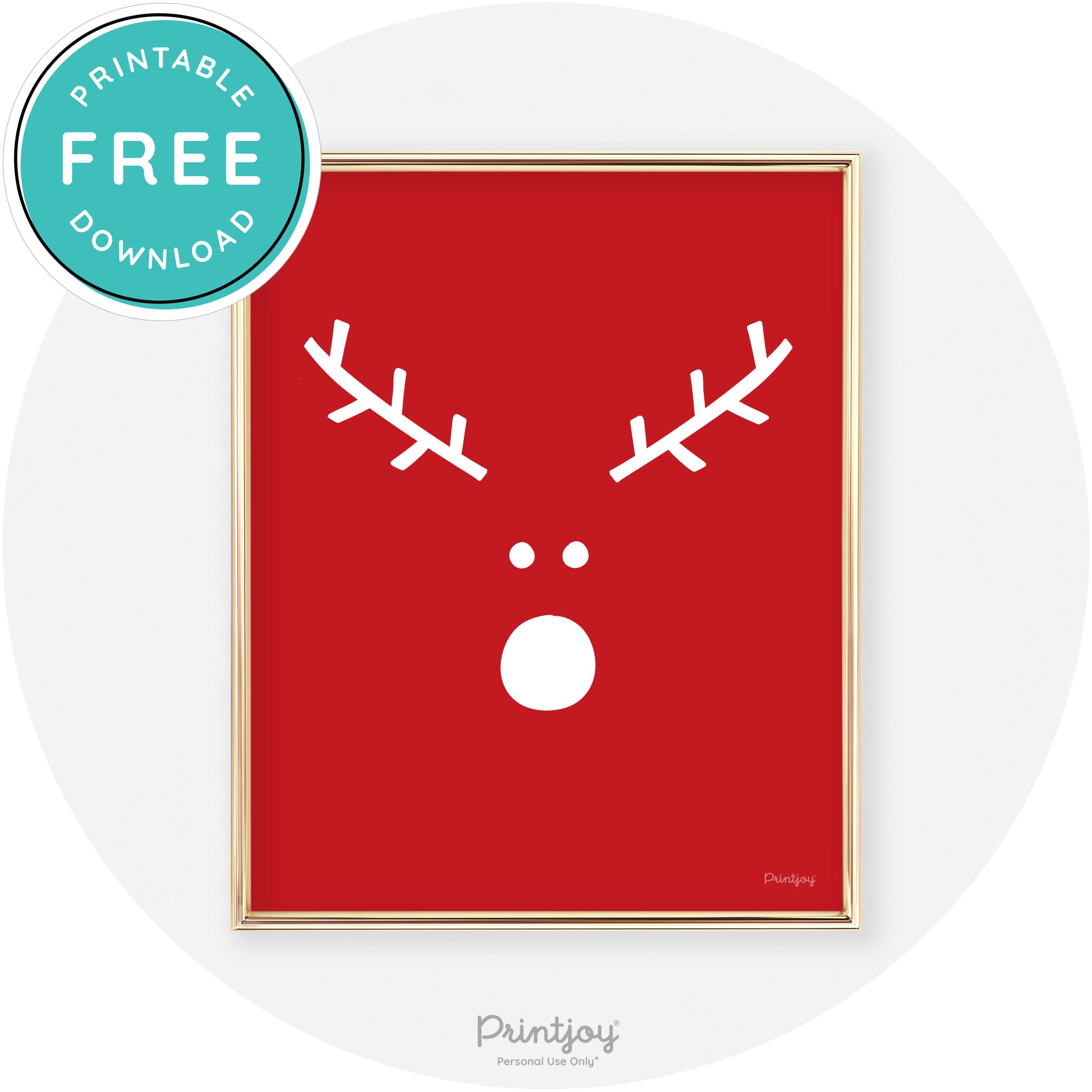 Simple Rudolph Reindeer Face Cute Chic Wall Art Free Printable - Printjoy