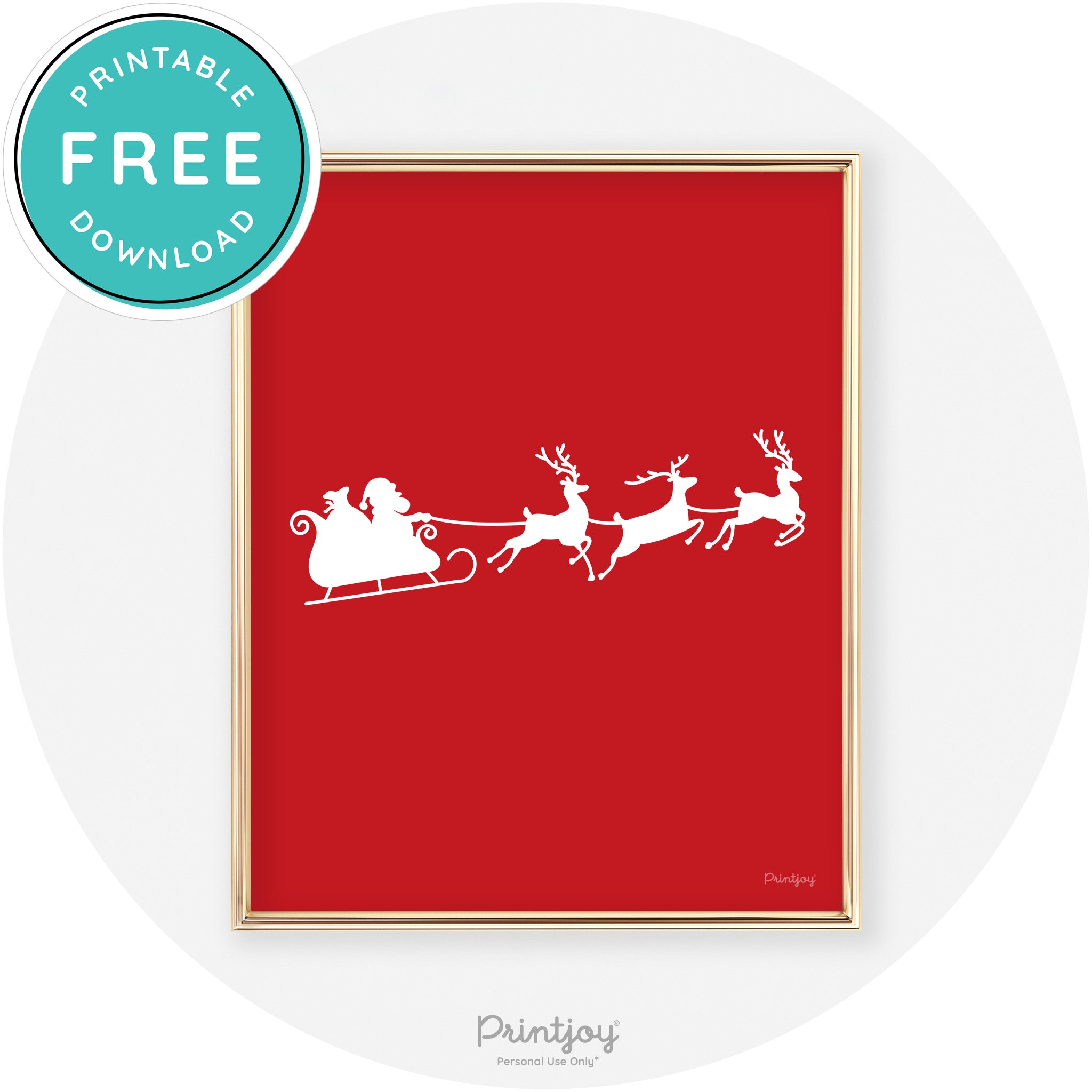 Santa Sleigh Reindeer Silhouette Cute Chic Wall Art Free Printable - Printjoy