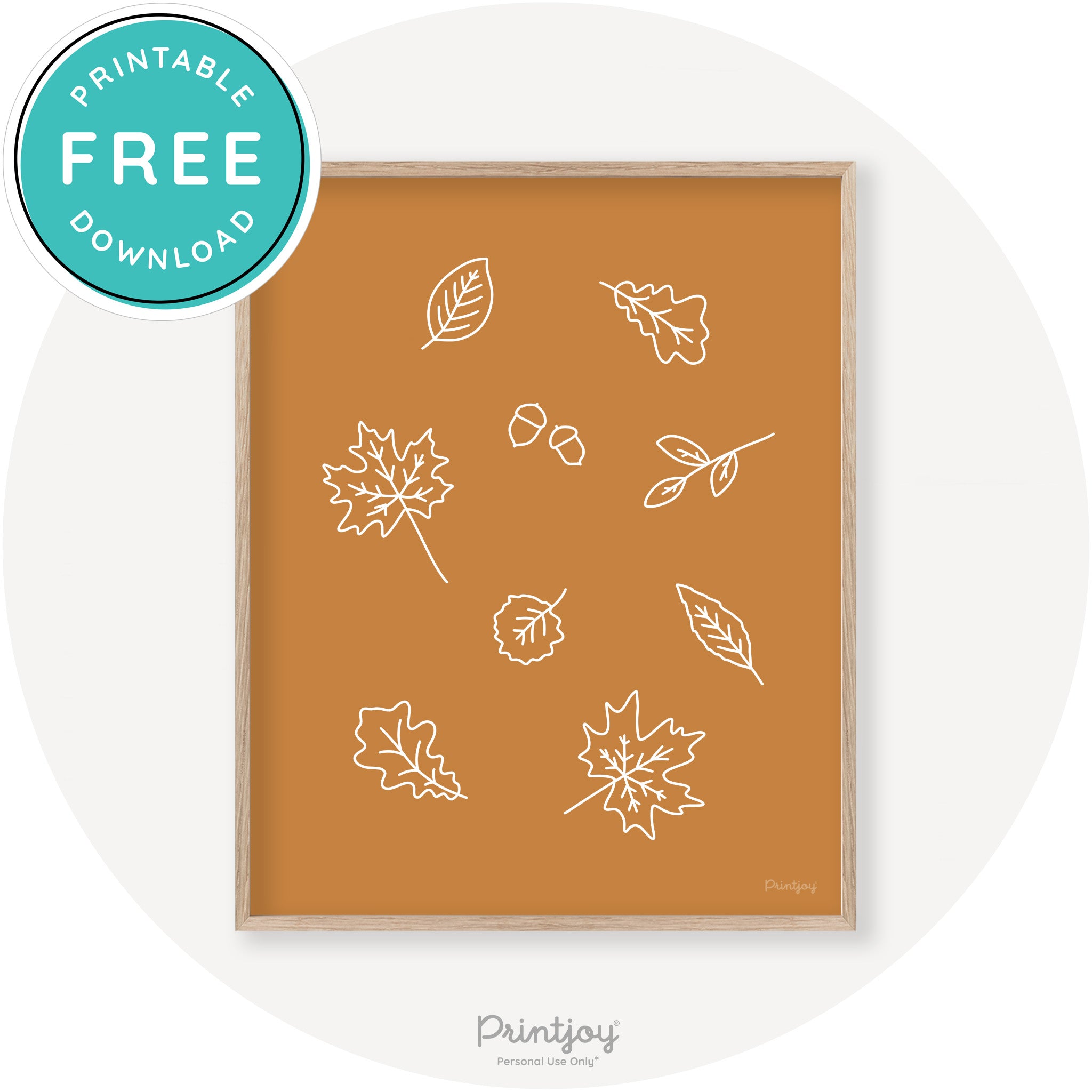 Fall Leaves Line Art Cute Fall Modern Chic Wall Art Printable - Printjoy