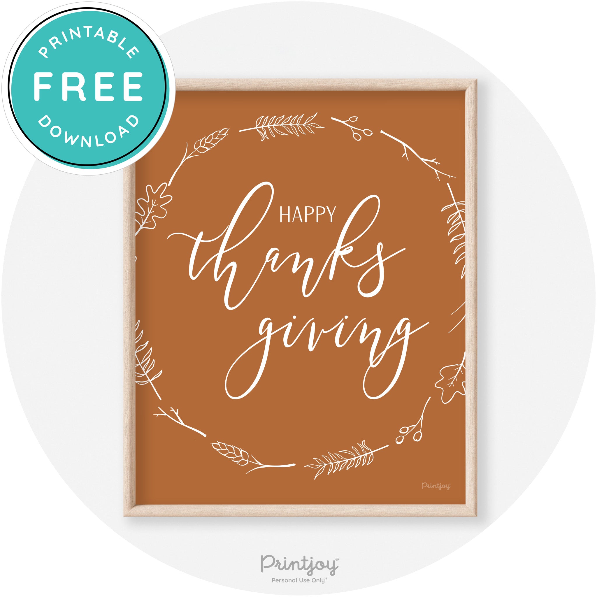 Happy Thanksgiving Wreath Transitional Wall Art Decor Free Printable - Printjoy