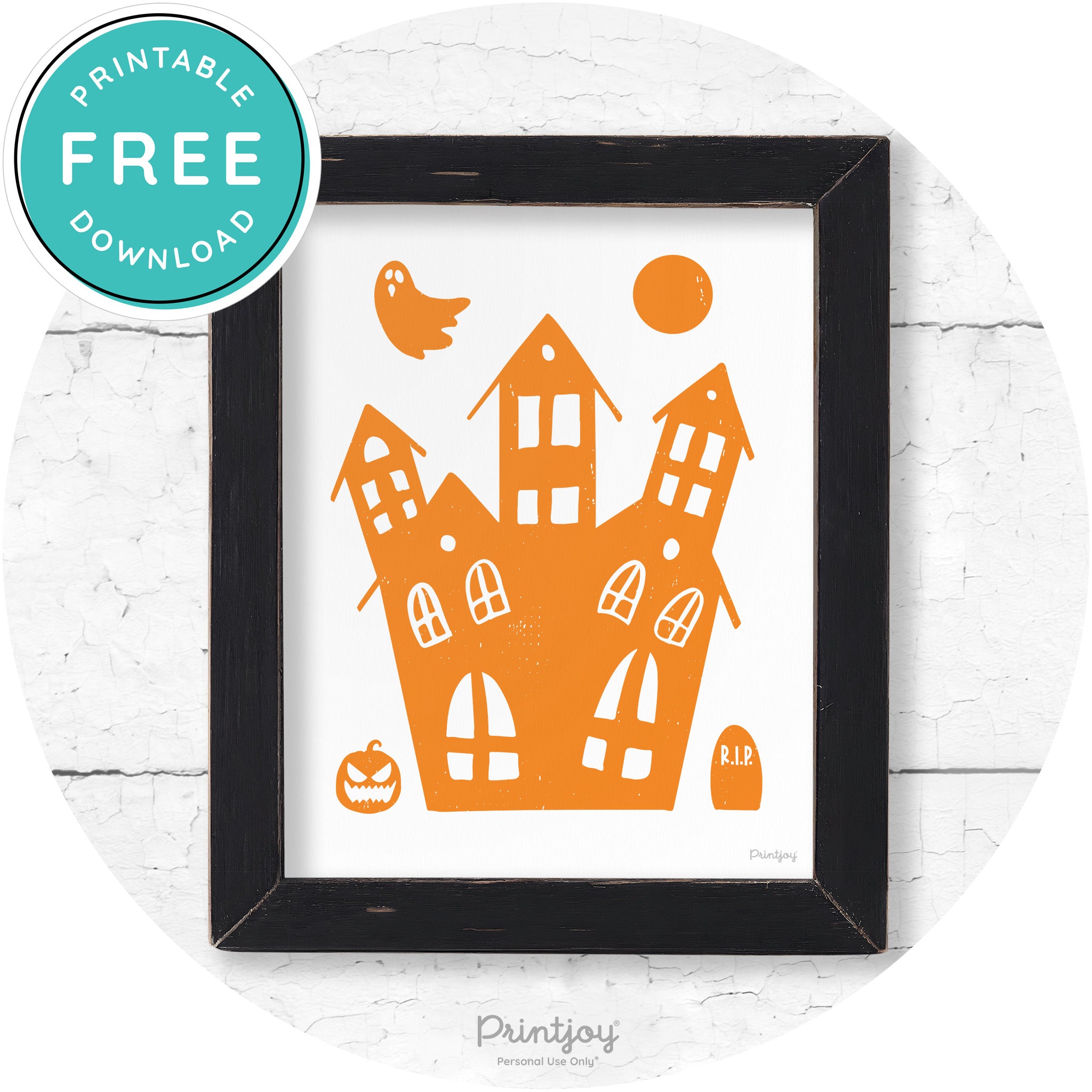 Fun Cute Haunted House Farmhouse Halloween Wall Art Free Printable - Printjoy