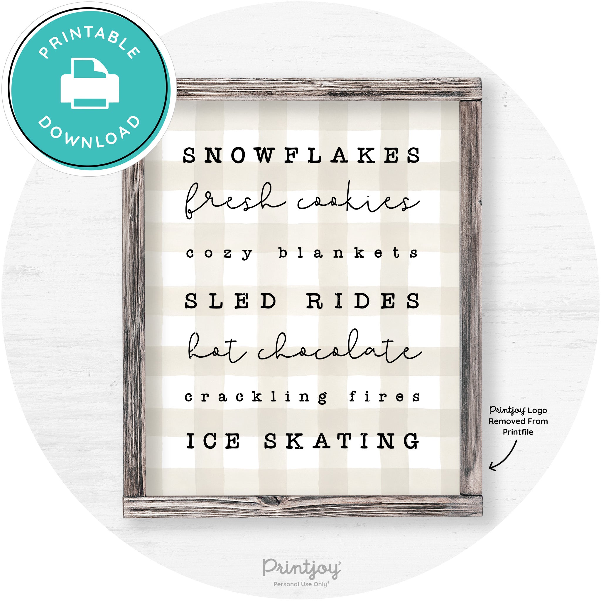 Winter Favorite Things Rustic Farmhouse Wall Art Decor Free Printable - Printjoy