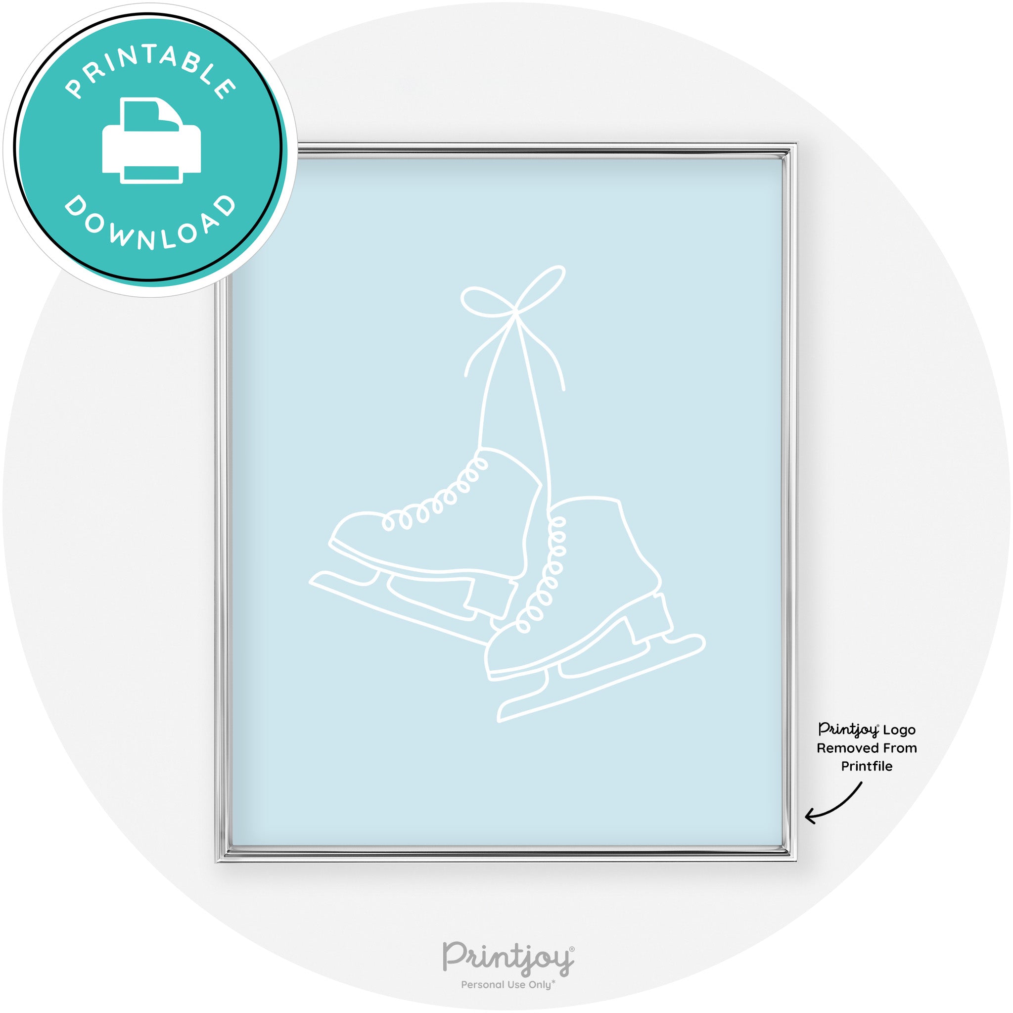 Ice Skates Line Art Cute Winter Modern Chic Wall Art Free Printable - Printjoy