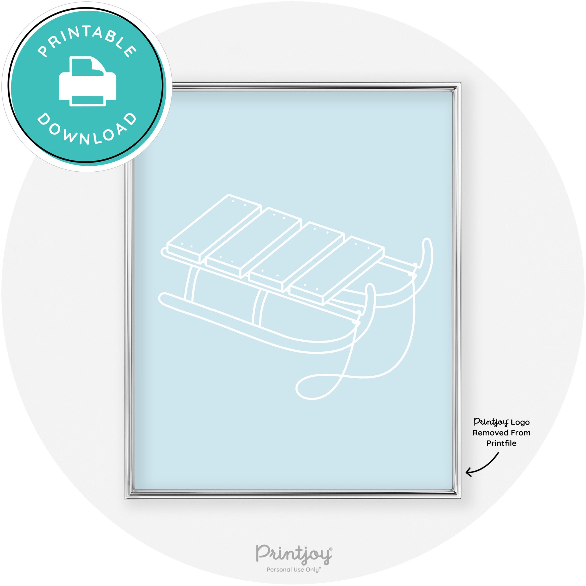 Sled Line Art Cute Simple Winter Chic Wall Art Decor Free Printable - Printjoy