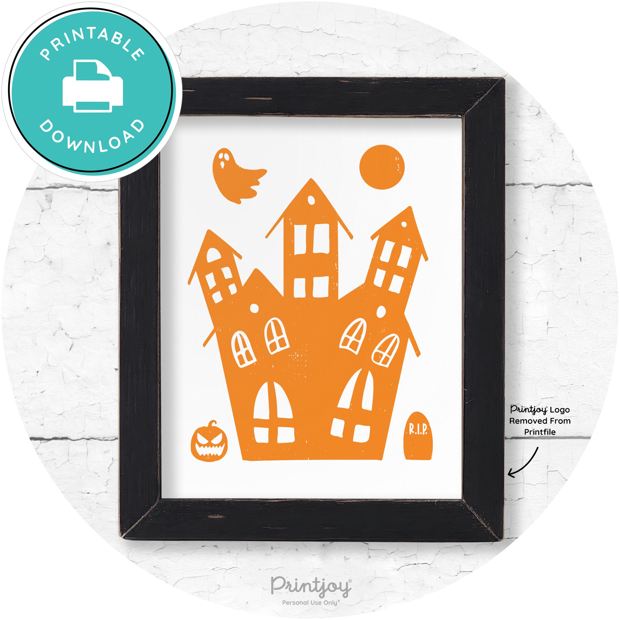 Fun Cute Haunted House Farmhouse Halloween Wall Art Free Printable - Printjoy