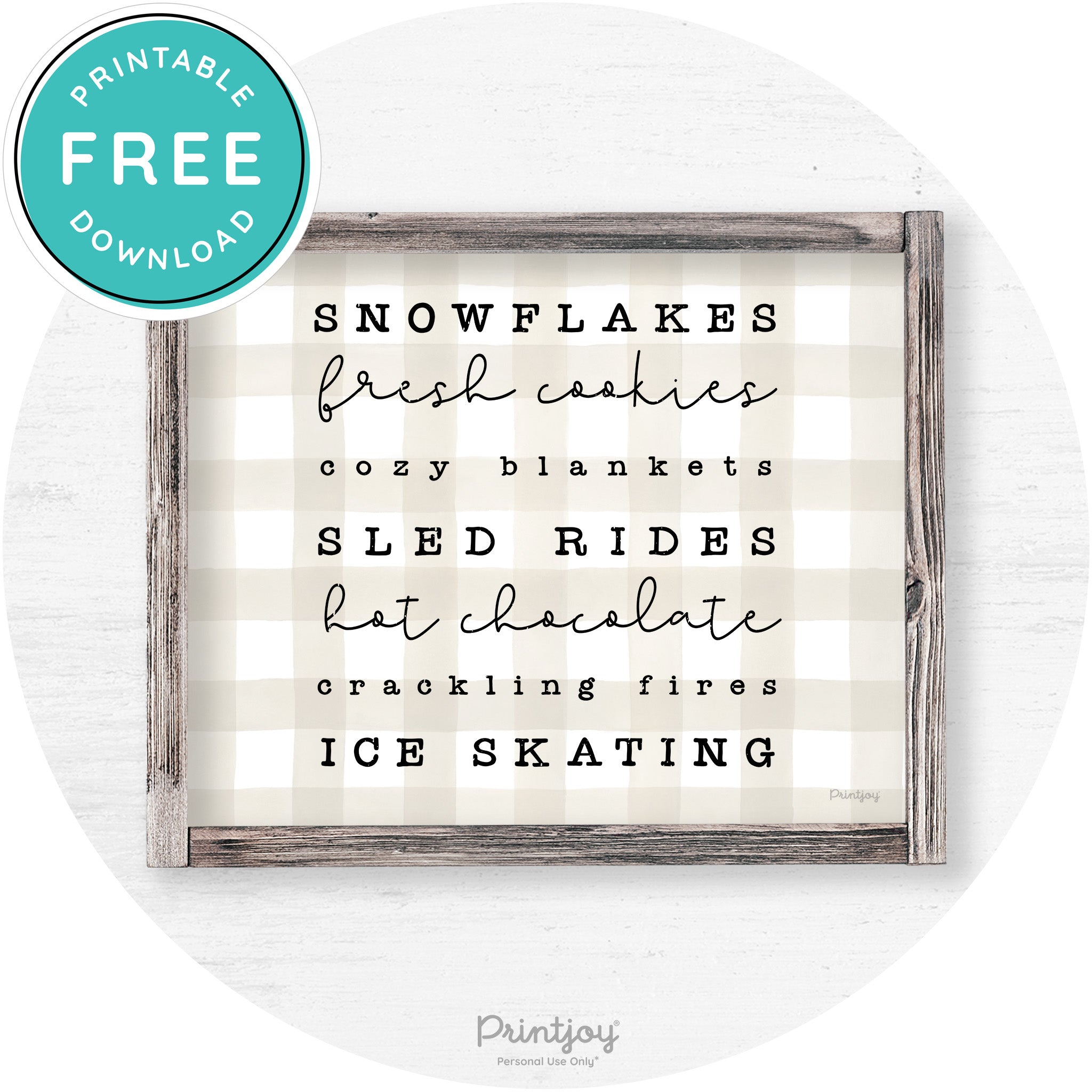 Winter Favorite Things Rustic Farmhouse Wall Art Decor Free Printable - Printjoy