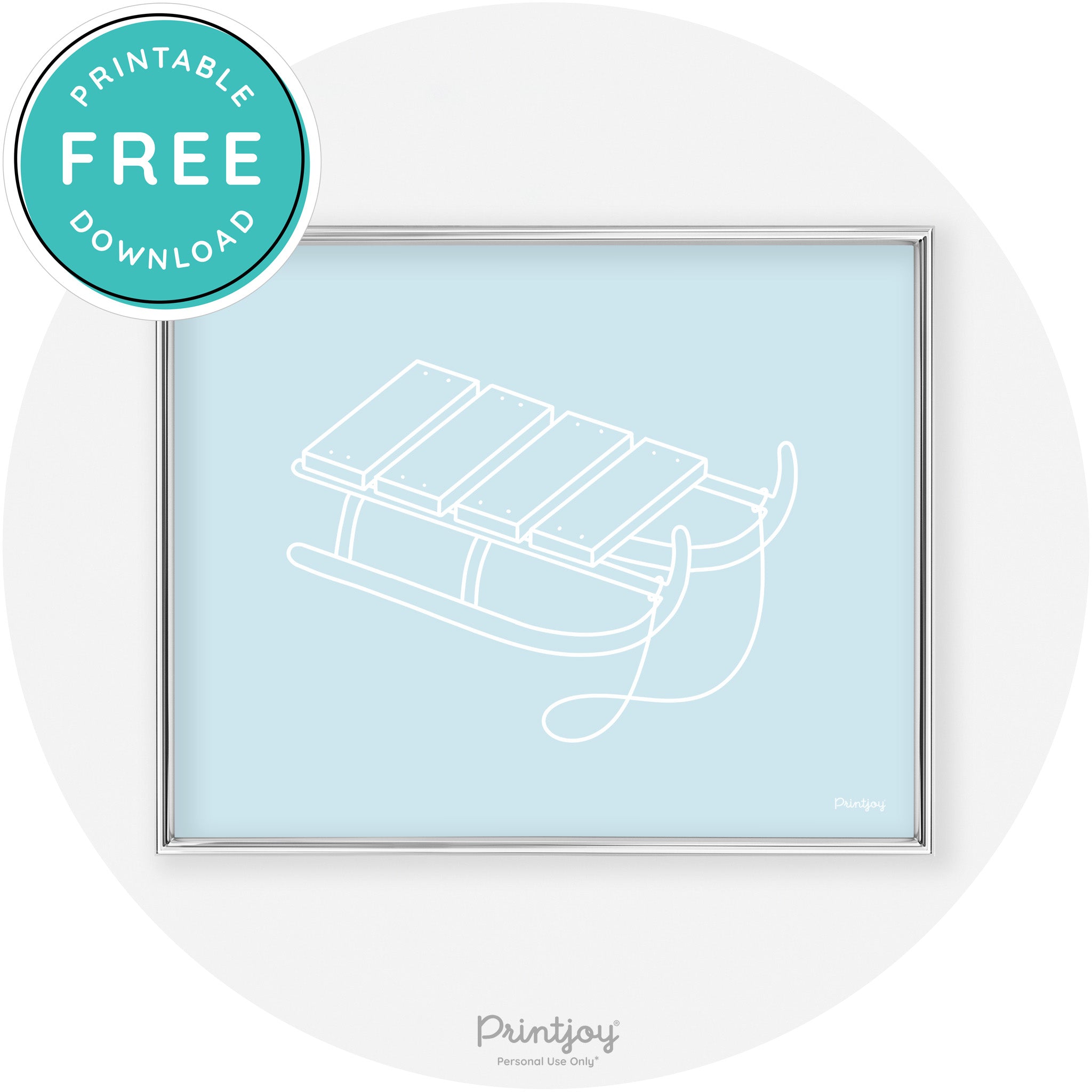 Sled Line Art Cute Simple Winter Chic Wall Art Decor Free Printable - Printjoy
