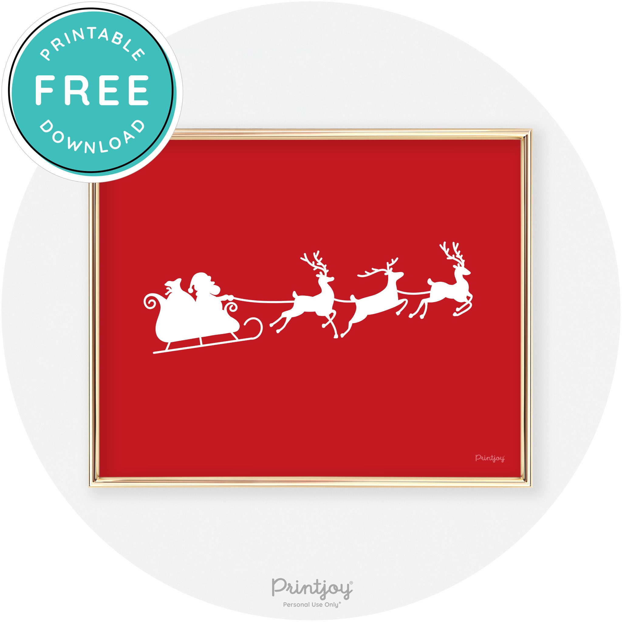 Santa Sleigh Reindeer Silhouette Cute Chic Wall Art Free Printable - Printjoy