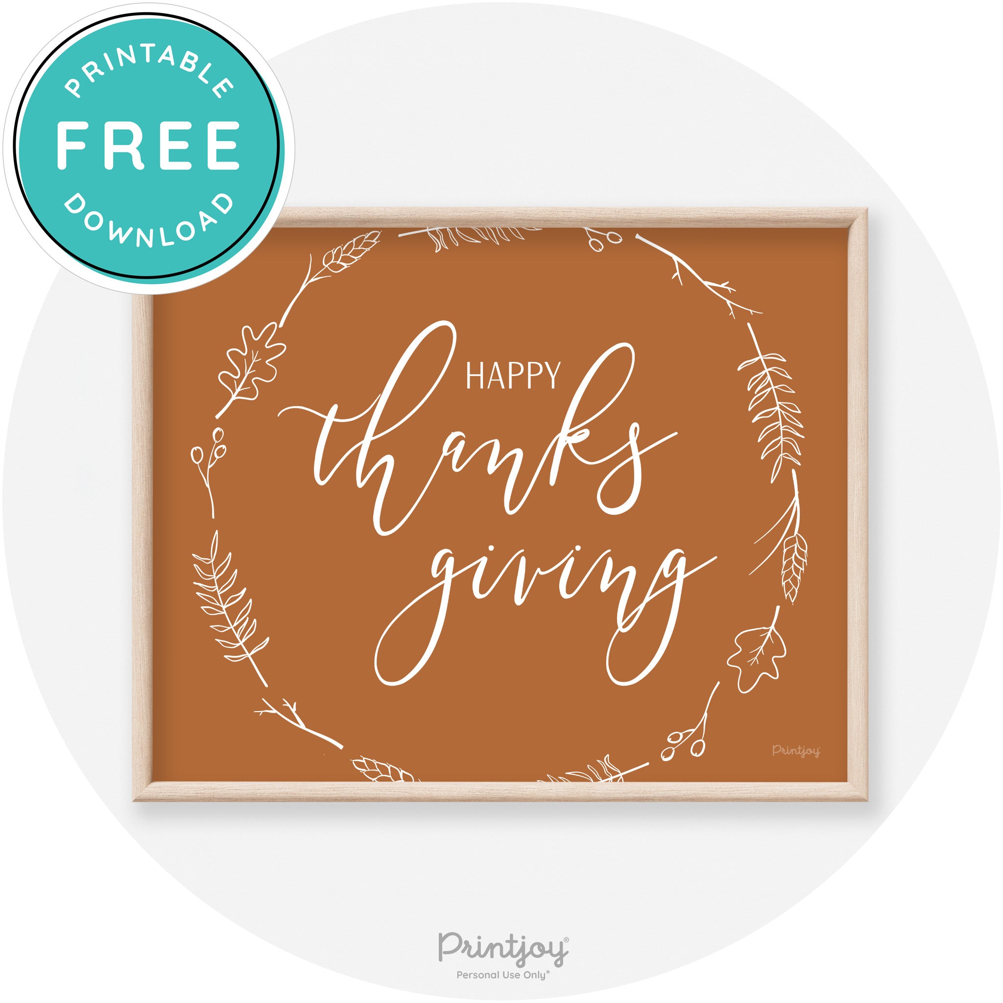 Happy Thanksgiving Wreath Transitional Wall Art Decor Free Printable - Printjoy