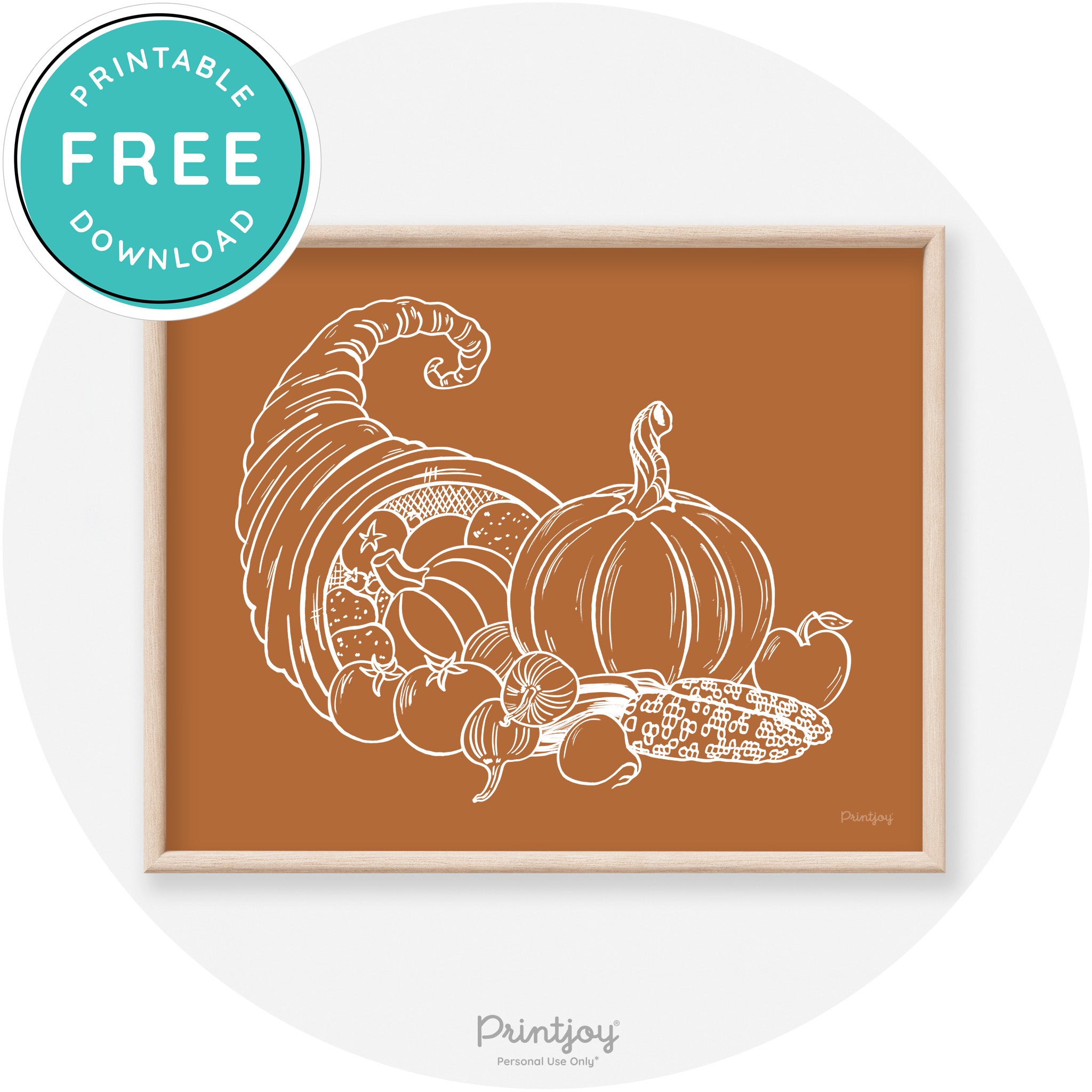 Cornucopia Drawing Thanksgiving Transitional Wall Art Free Printable - Printjoy
