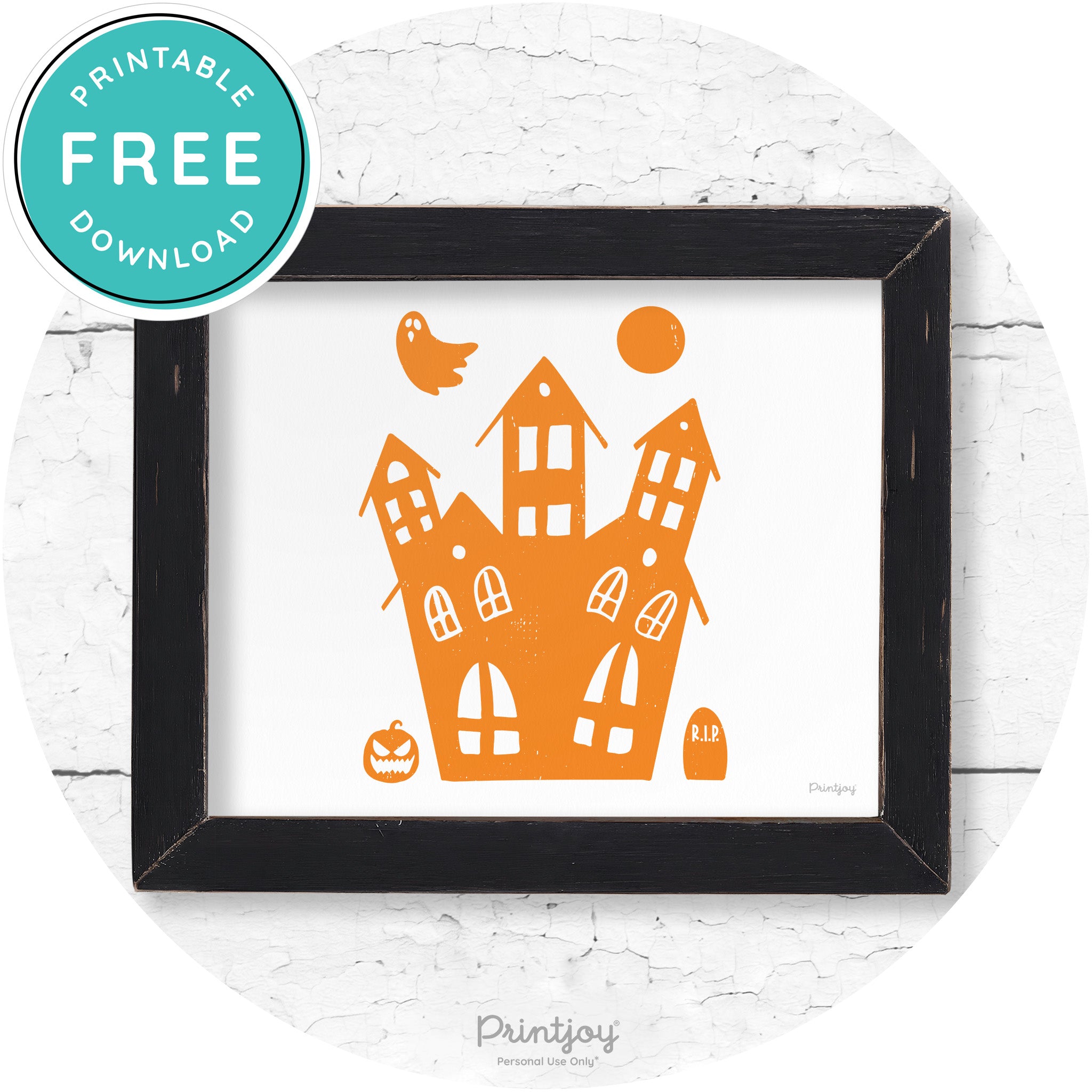 Fun Cute Haunted House Farmhouse Halloween Wall Art Free Printable - Printjoy