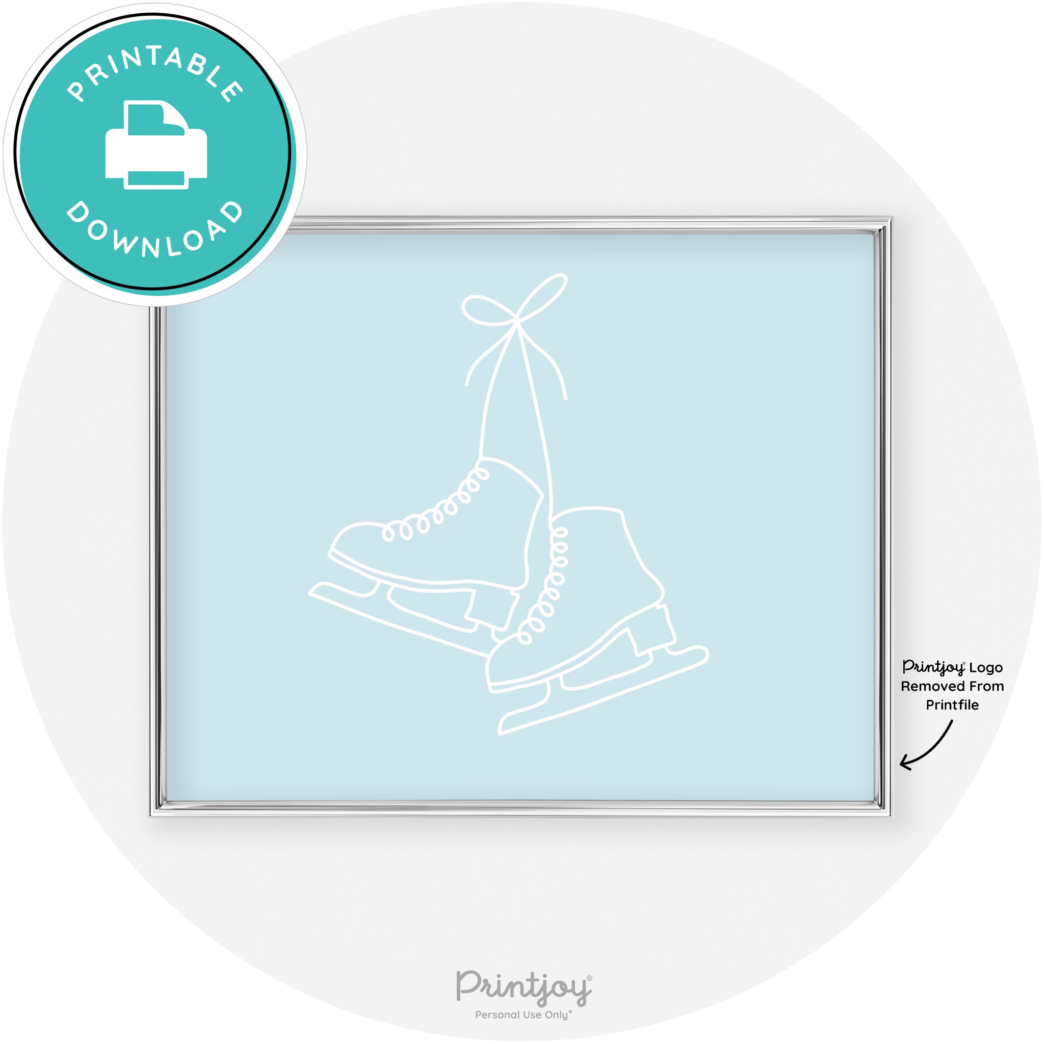 Ice Skates Line Art Cute Winter Modern Chic Wall Art Free Printable - Printjoy