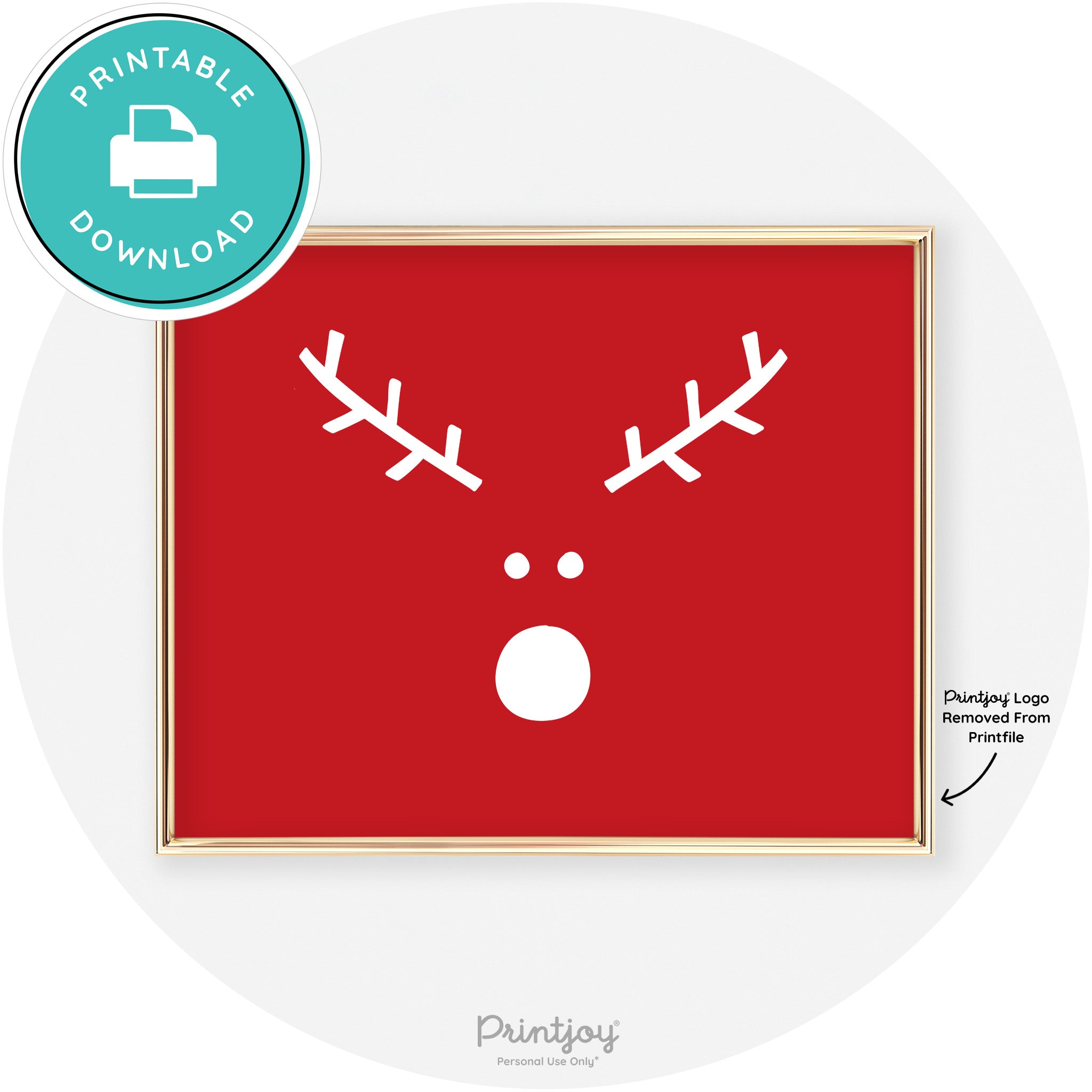 Simple Rudolph Reindeer Face Cute Chic Wall Art Free Printable - Printjoy