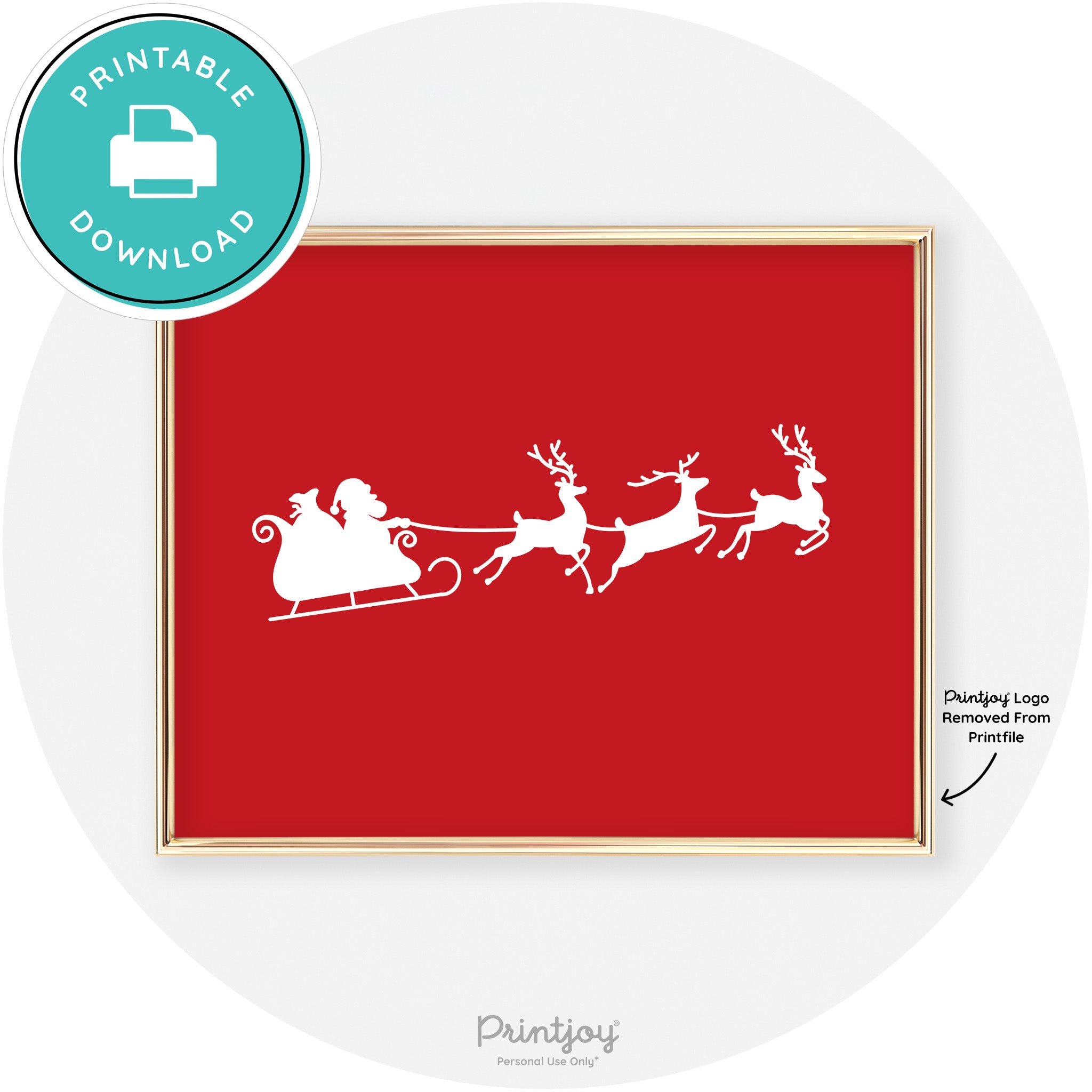 Santa Sleigh Reindeer Silhouette Cute Chic Wall Art Free Printable - Printjoy