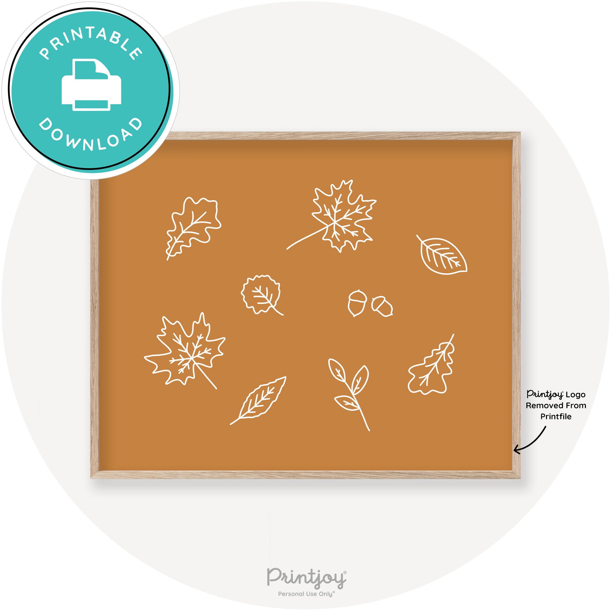 Fall Leaves Line Art Cute Fall Modern Chic Wall Art Printable - Printjoy