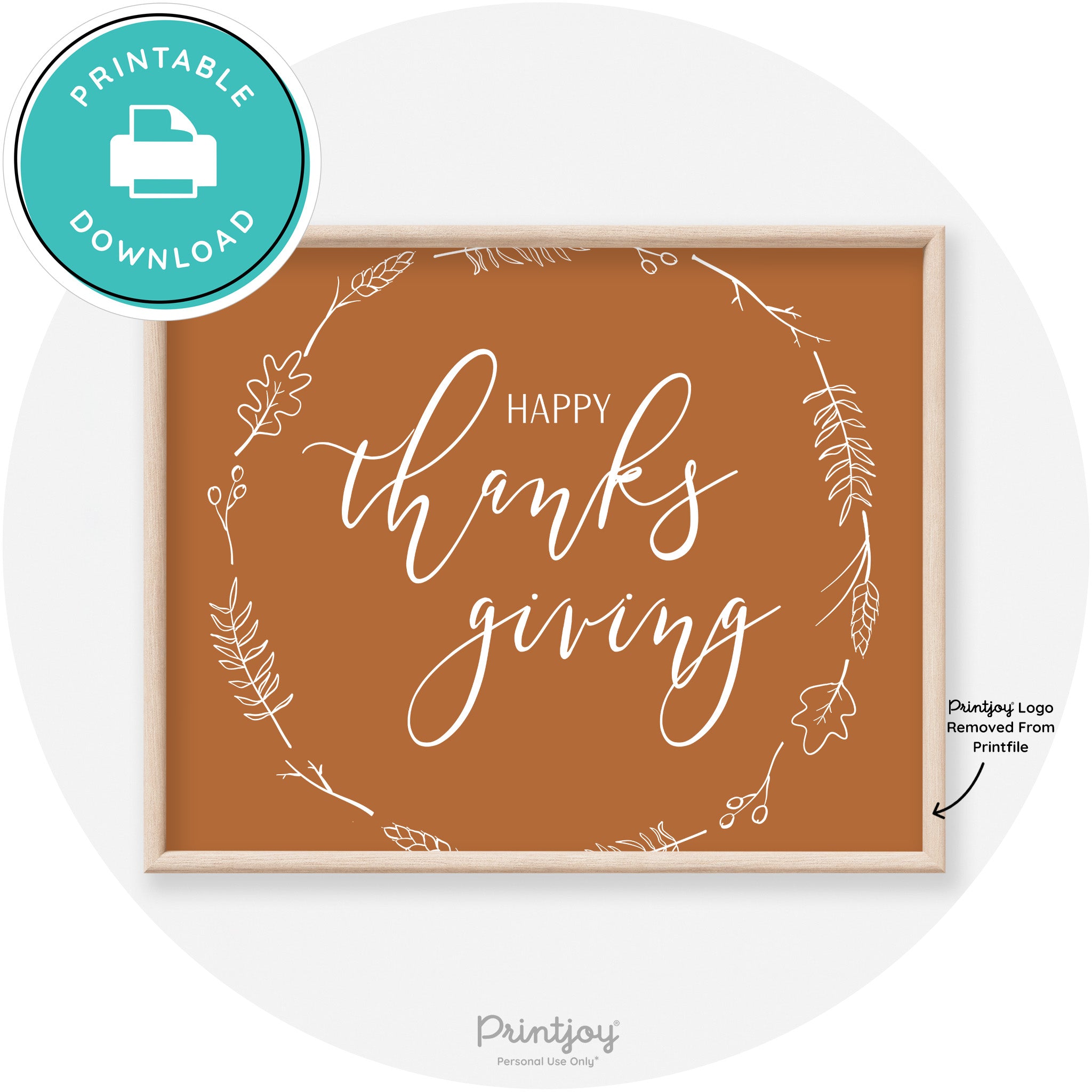 Happy Thanksgiving Wreath Transitional Wall Art Decor Free Printable - Printjoy