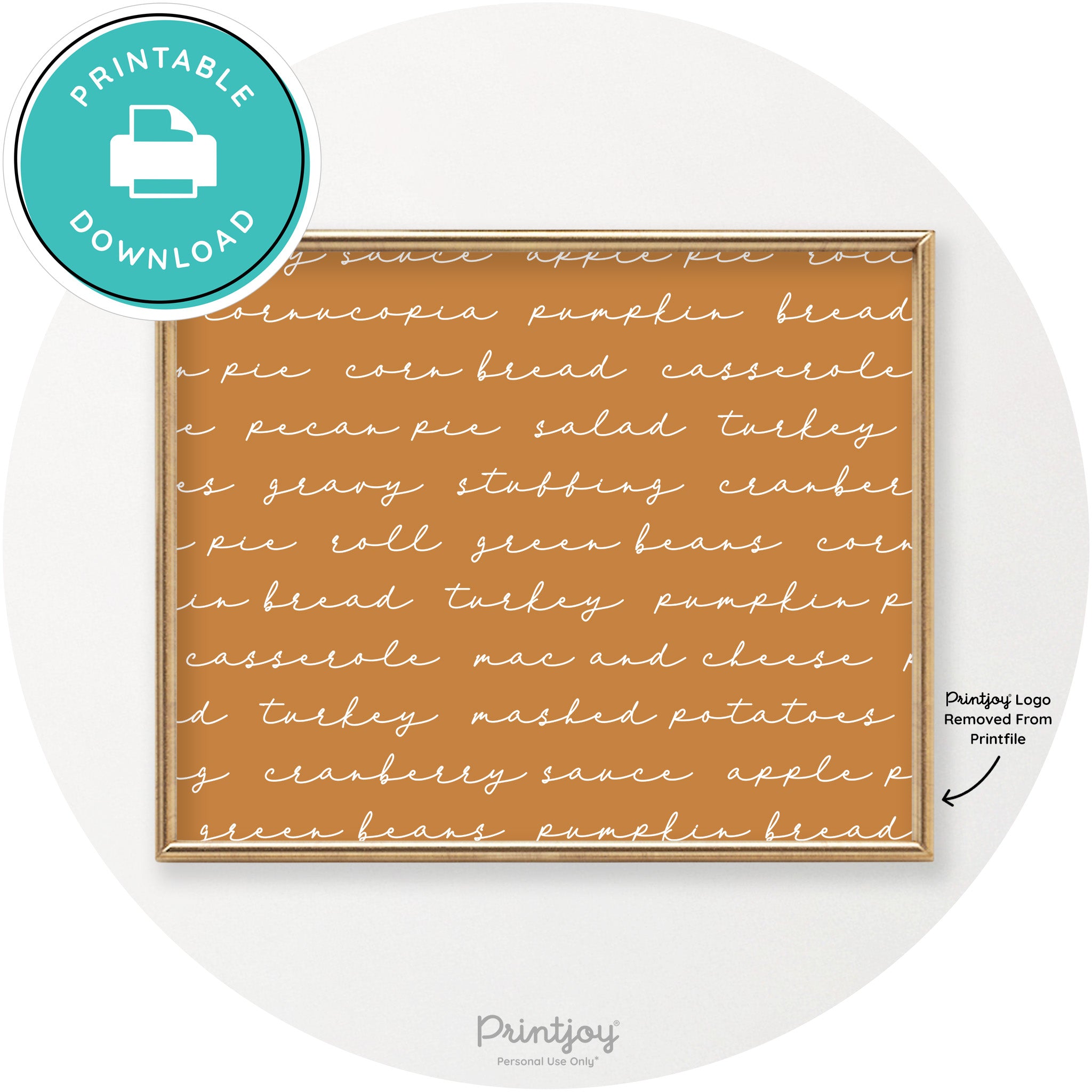 Thanksgiving Dinner List Cute Modern Chic Wall Art Printable - Printjoy