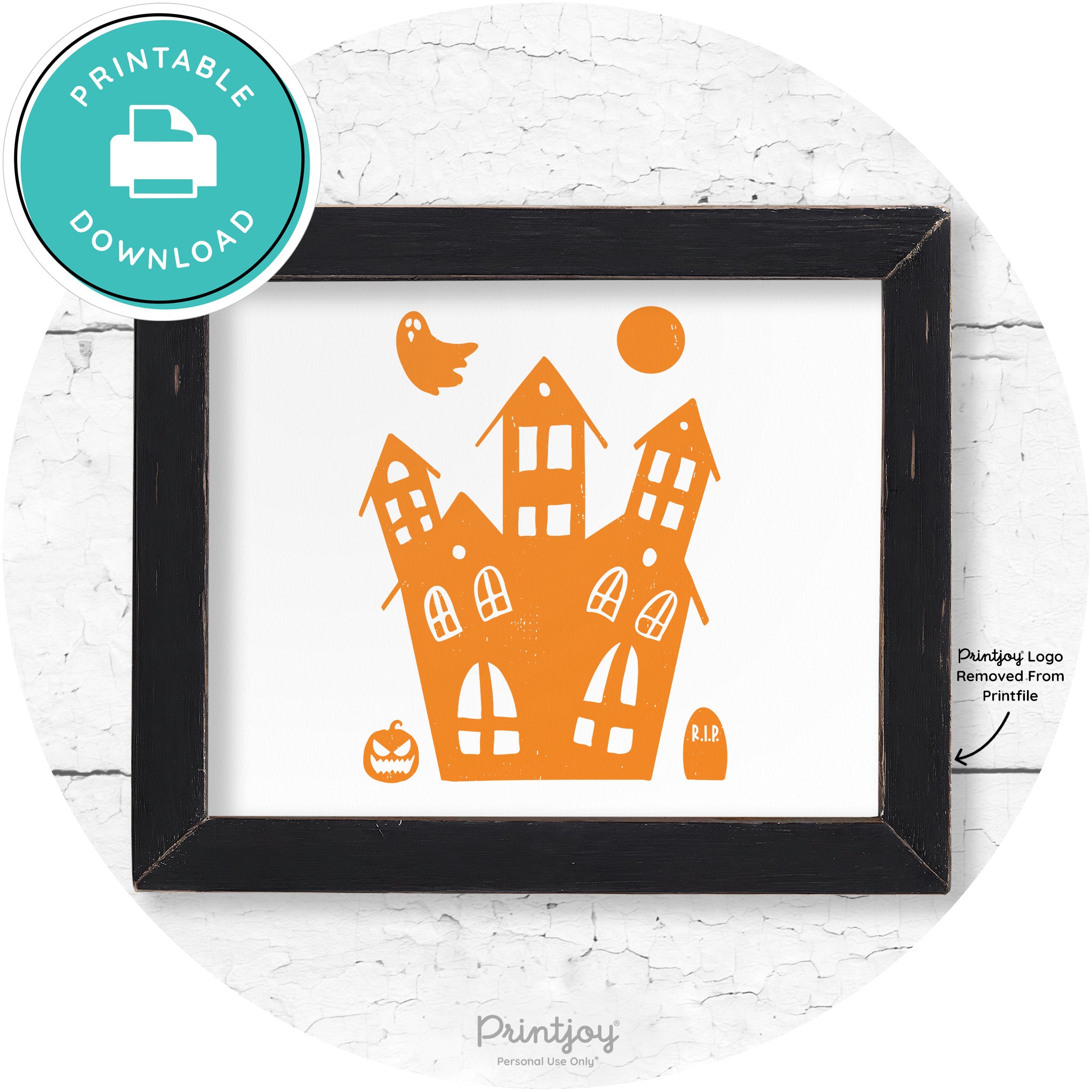 Fun Cute Haunted House Farmhouse Halloween Wall Art Free Printable - Printjoy
